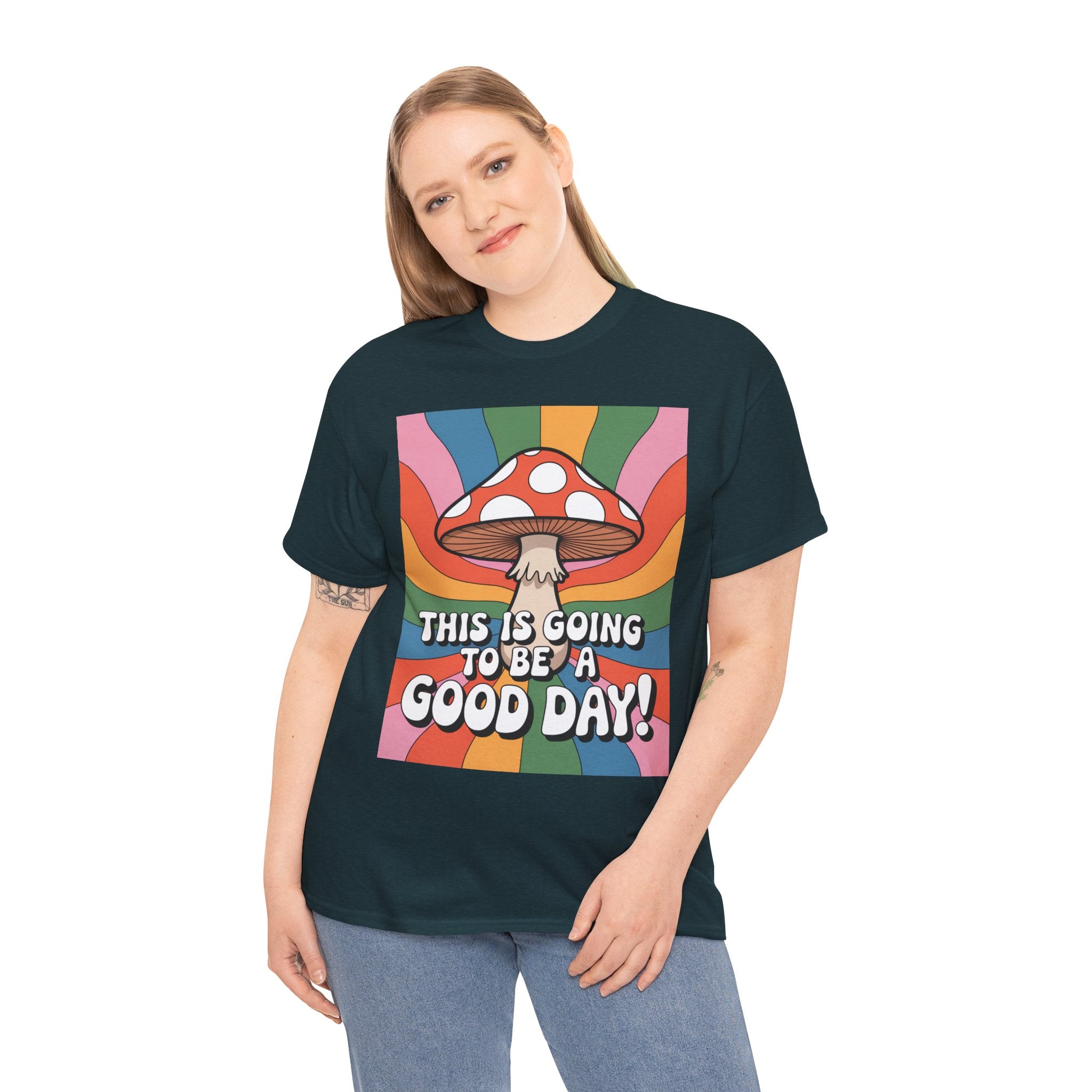 Fun Hippy Mushroom Cheerful Graphic Tee, Positive Vibes T-Shirt for Everyday Wear, Gift for Nature Lovers, Trendy Casual Wear, Eco-Friendly Fashion