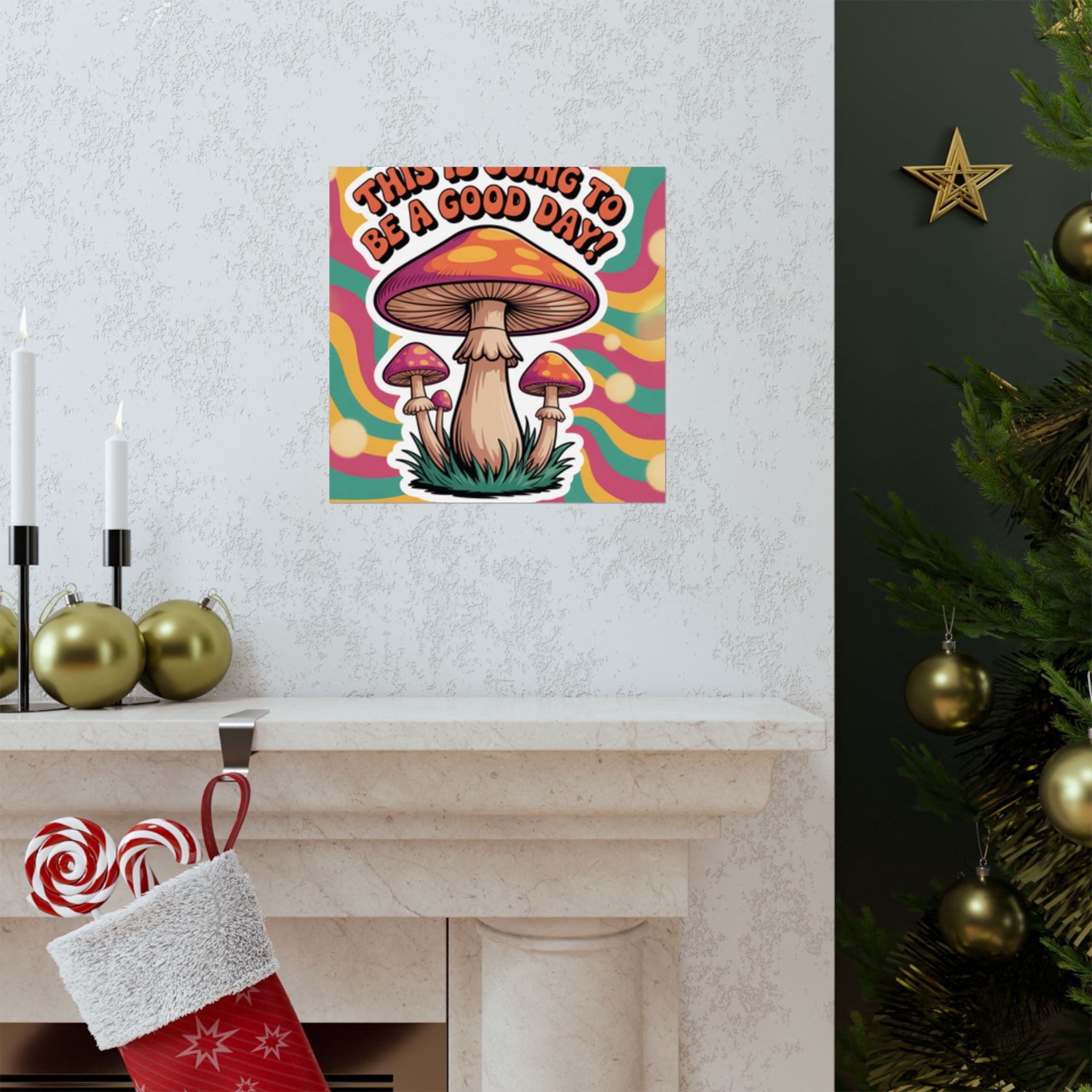 Colorful 70s Retro Mushroom Art Posters - Positive Wall Decor, Psychedelic Prints, Boho Home Decor, Gift for Friends, Inspirational Wall Art