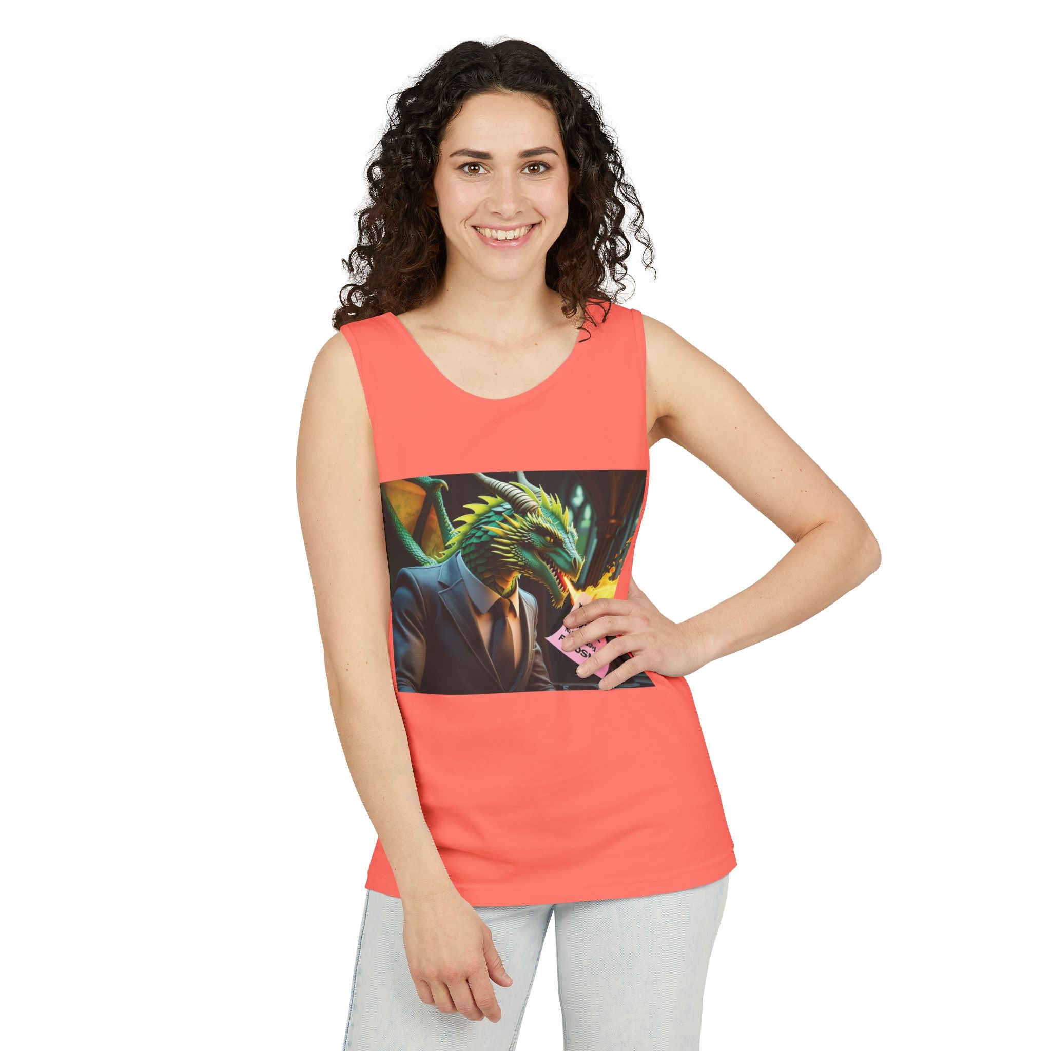 Funny "You're Fired!" Dragon Art Unisex Tank Top, Soft Fabric, Summer Essential, Perfect for Festivals, Gifts for Fantasy Lovers, Casual Wear