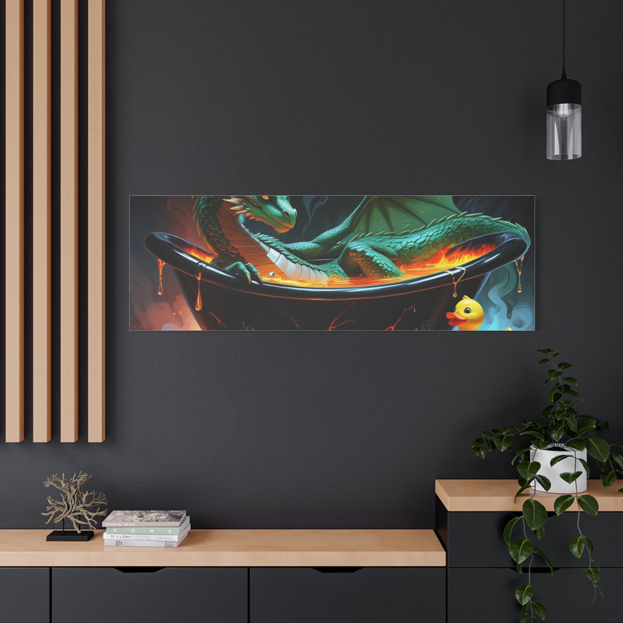 Whimsical Dragon In A Tub  Canvas Wall Art, Fantasy Decor, Kids Room Decor, Unique Gifts for Dragon Lovers, Cute Bathroom Art, Magical Home Decor