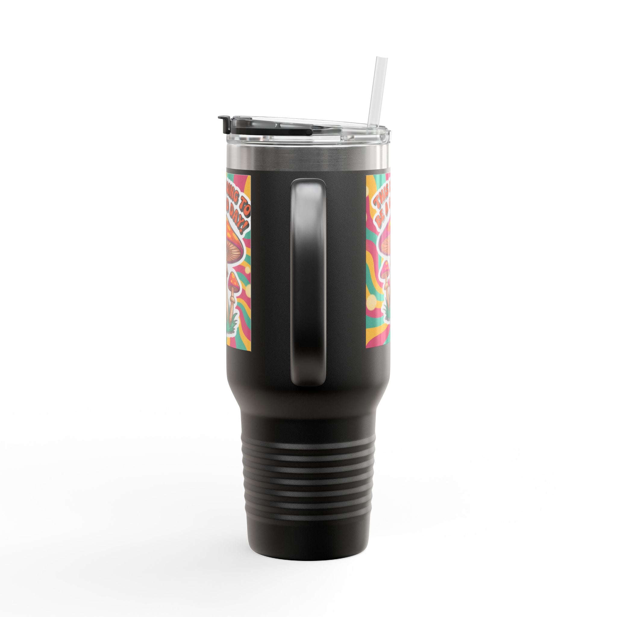 Colorful Happy Mushroom Insulated Travel Mug - Perfect for Adventures, Gifts, Summer Vibes, Camping, Road Trips, Daily Motivation