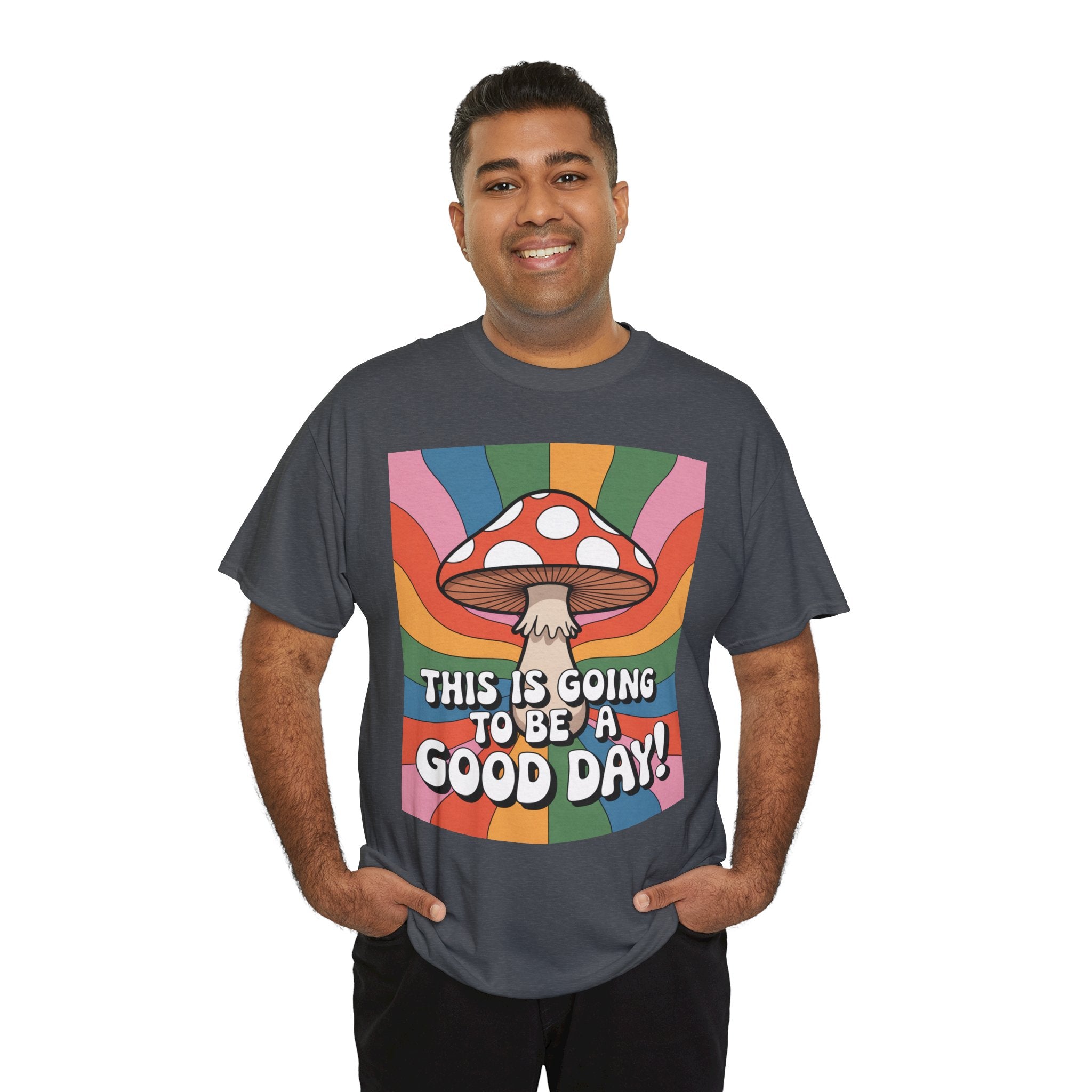 Fun Hippy Mushroom Cheerful Graphic Tee, Positive Vibes T-Shirt for Everyday Wear, Gift for Nature Lovers, Trendy Casual Wear, Eco-Friendly Fashion