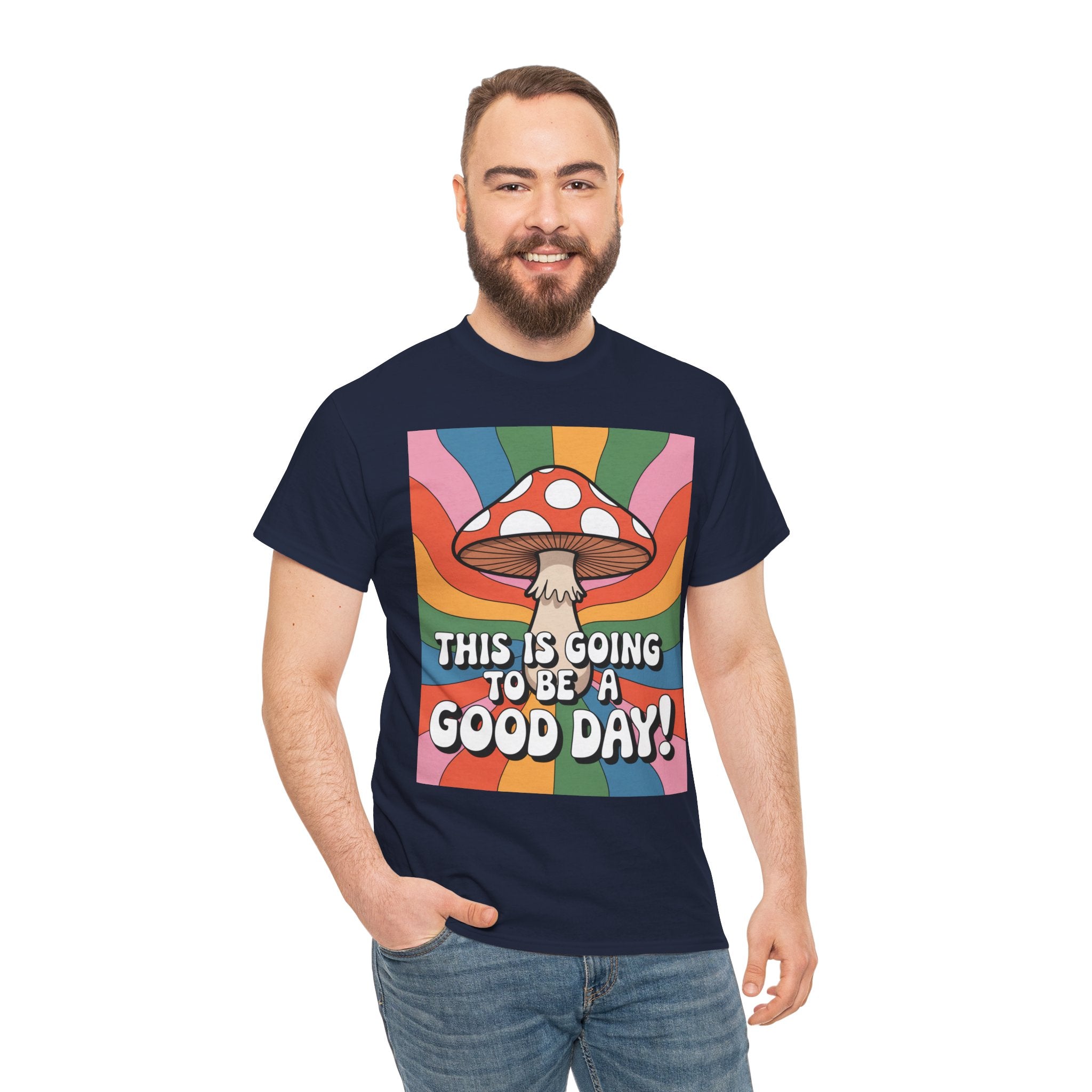 Fun Hippy Mushroom Cheerful Graphic Tee, Positive Vibes T-Shirt for Everyday Wear, Gift for Nature Lovers, Trendy Casual Wear, Eco-Friendly Fashion