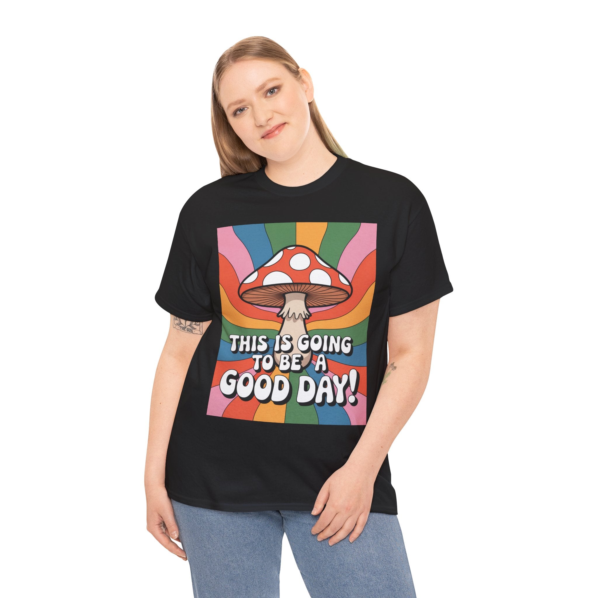 Fun Hippy Mushroom Cheerful Graphic Tee, Positive Vibes T-Shirt for Everyday Wear, Gift for Nature Lovers, Trendy Casual Wear, Eco-Friendly Fashion