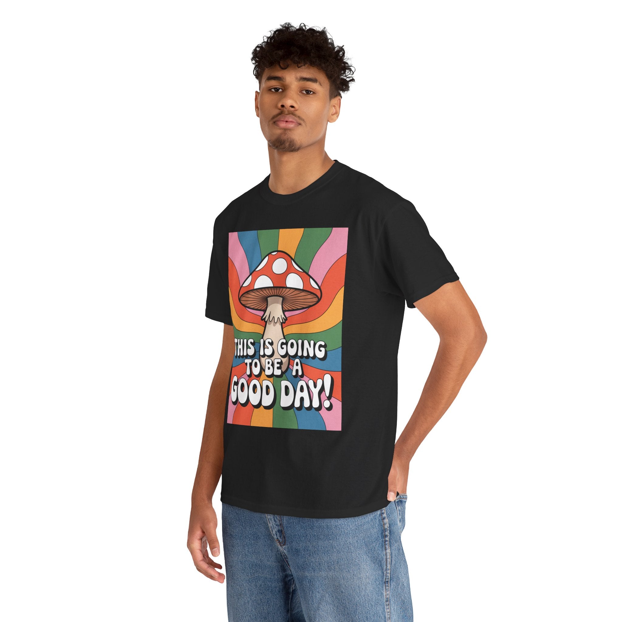 Fun Hippy Mushroom Cheerful Graphic Tee, Positive Vibes T-Shirt for Everyday Wear, Gift for Nature Lovers, Trendy Casual Wear, Eco-Friendly Fashion