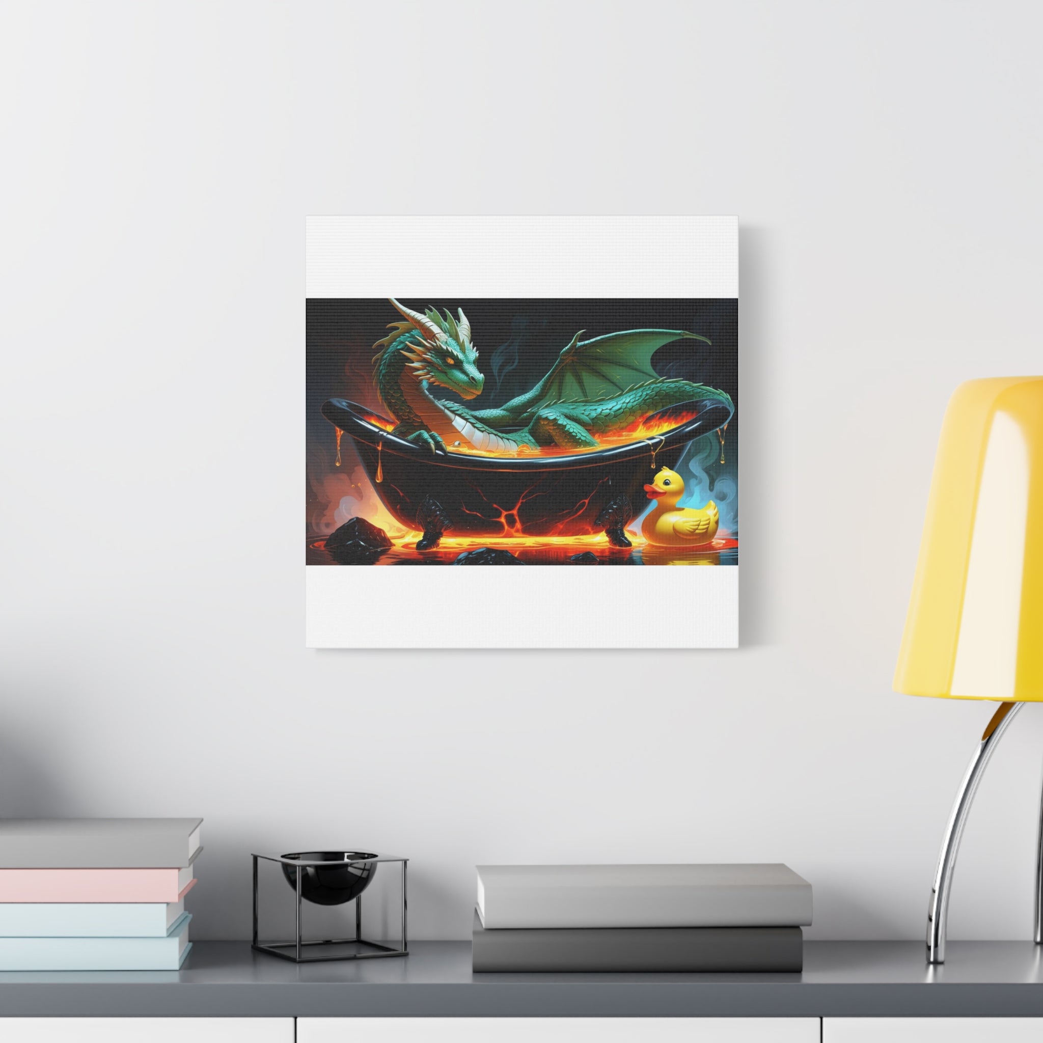 Whimsical Dragon In A Tub  Canvas Wall Art, Fantasy Decor, Kids Room Decor, Unique Gifts for Dragon Lovers, Cute Bathroom Art, Magical Home Decor