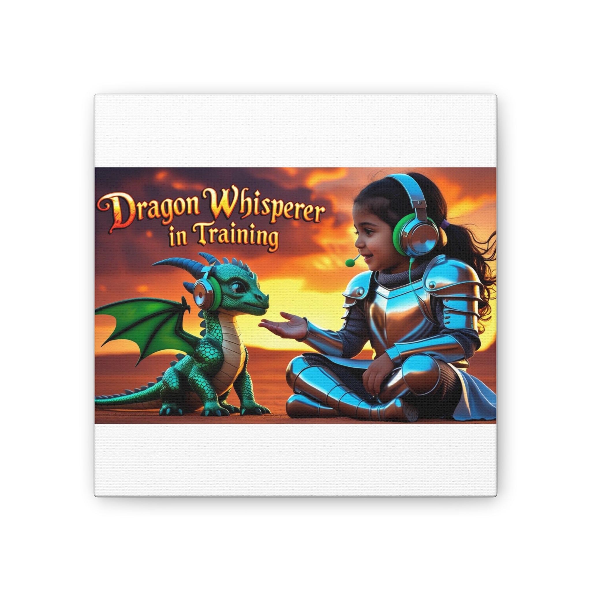 Dragon Whisperer (Girl) Canvas Print, Fantasy Wall Art, Kids Room Decor, Magical Artwork, Gift for Dragon Lovers, Adventure Theme