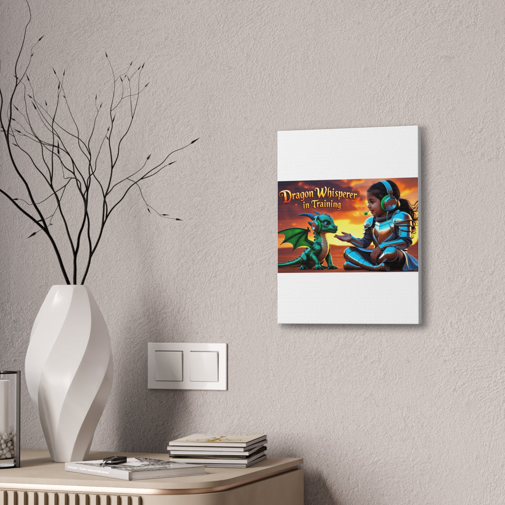Dragon Whisperer (Girl) Canvas Print, Fantasy Wall Art, Kids Room Decor, Magical Artwork, Gift for Dragon Lovers, Adventure Theme