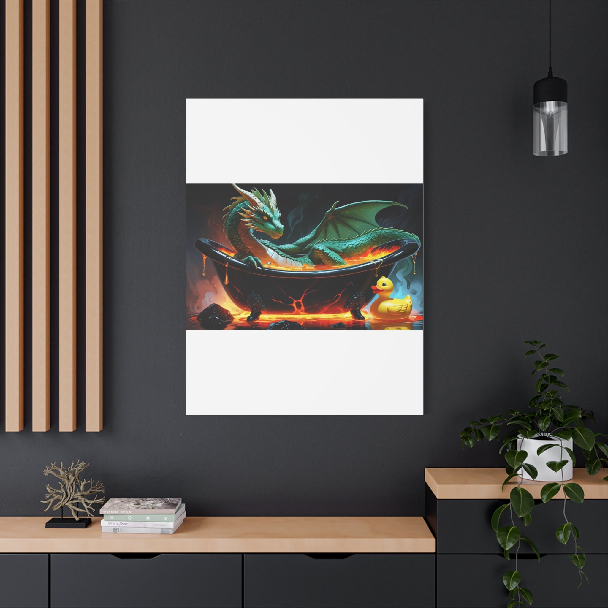 Whimsical Dragon In A Tub  Canvas Wall Art, Fantasy Decor, Kids Room Decor, Unique Gifts for Dragon Lovers, Cute Bathroom Art, Magical Home Decor