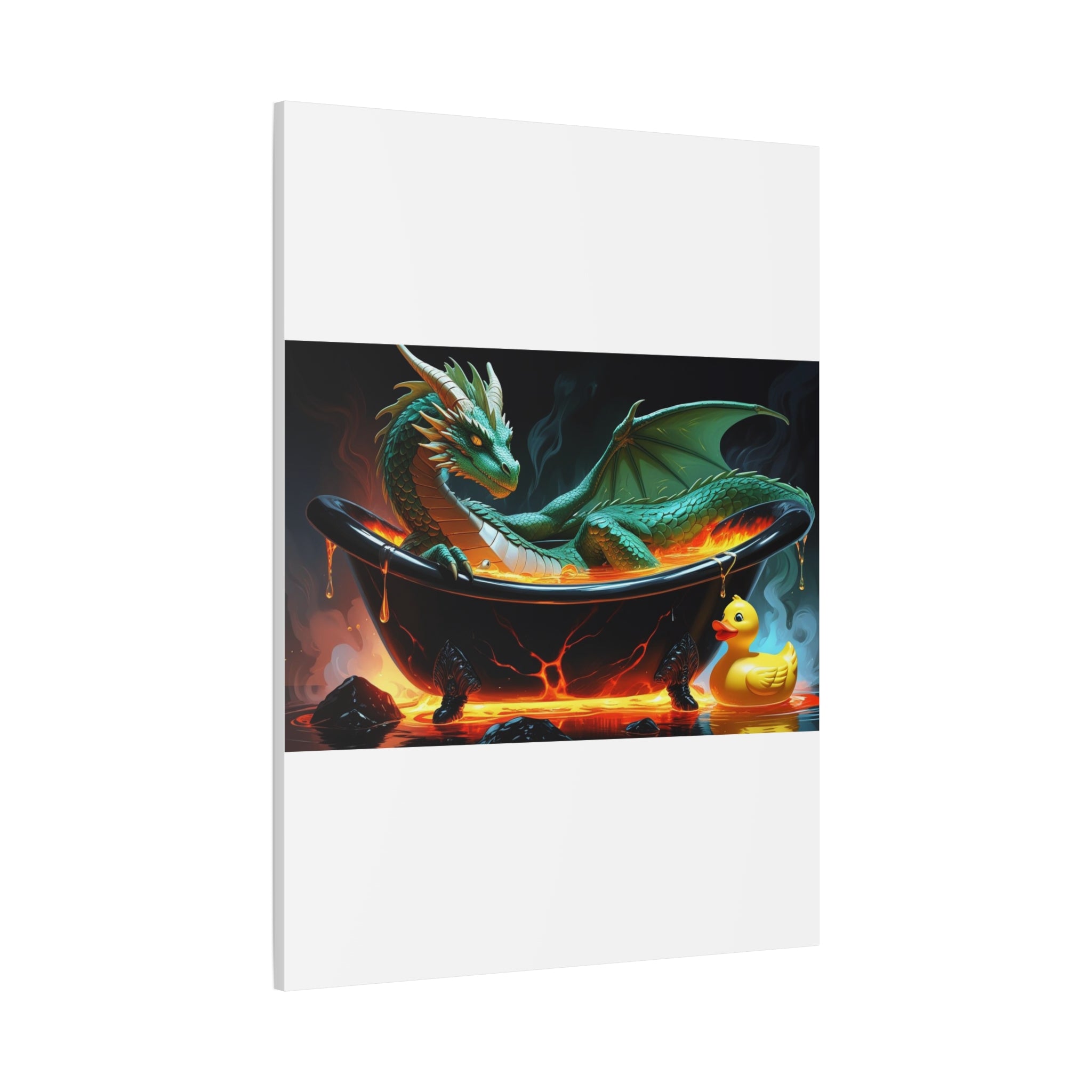 Whimsical Dragon In A Tub  Canvas Wall Art, Fantasy Decor, Kids Room Decor, Unique Gifts for Dragon Lovers, Cute Bathroom Art, Magical Home Decor