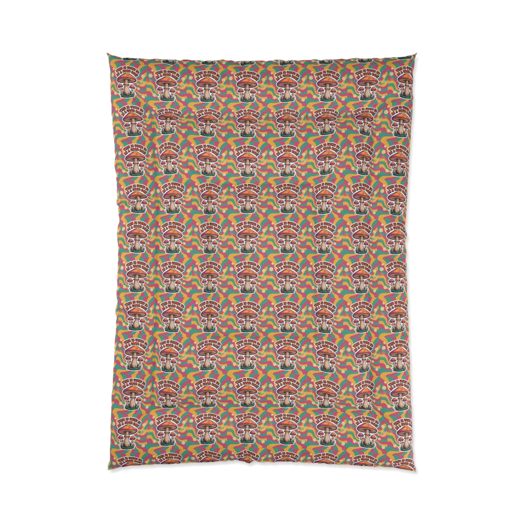Retro 70s Mushroom Vibrant Boho Comforter, Cozy Bedroom Decor, Colorful Bedding Set, Gift for Home Lovers, Chic Comforter for Every Occasion
