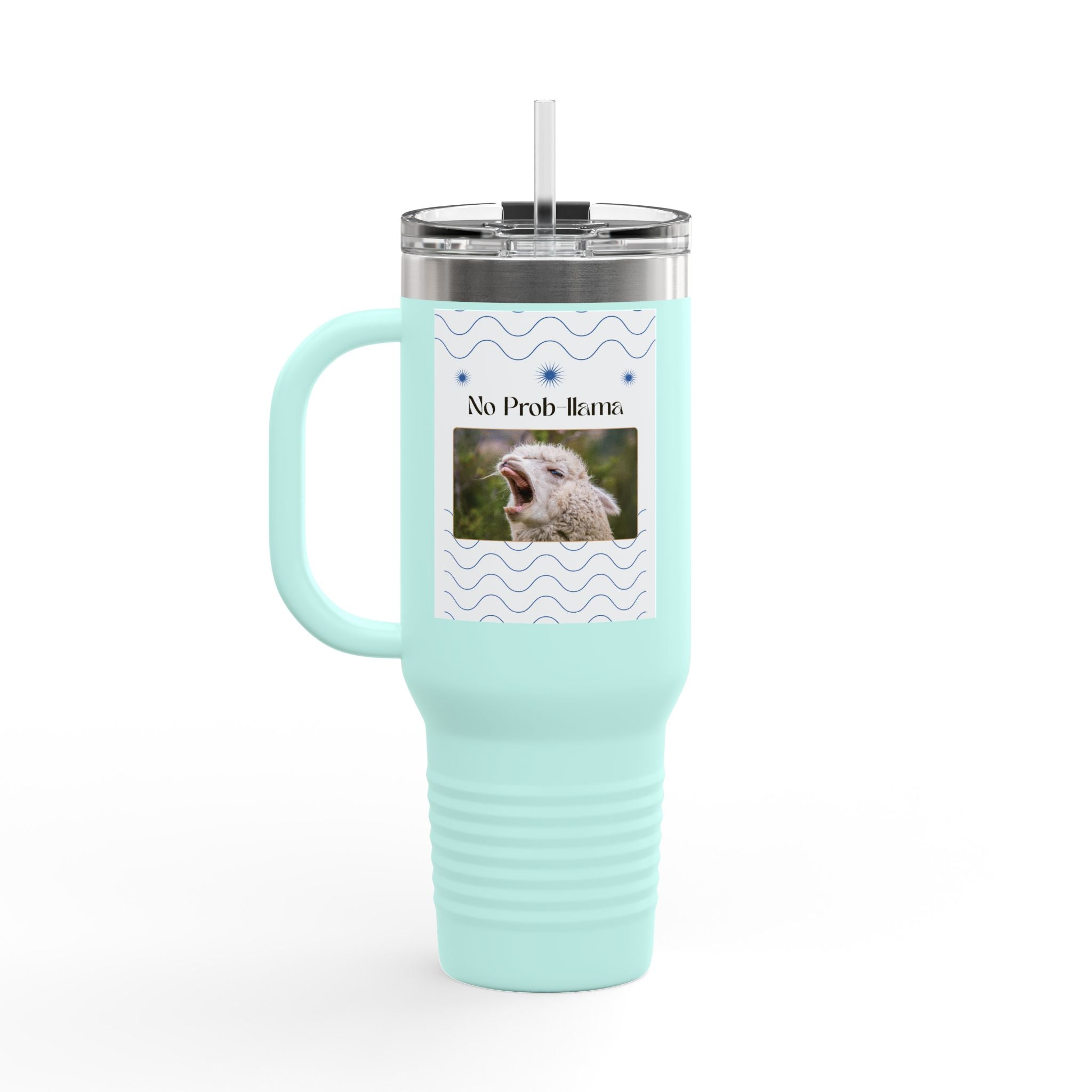 No Prob-Llama 40oz Travel Mug – Funny Llama Coffee Tumbler for Adults | Insulated, Spill-Proof, Adventure-Ready Hydration Gift