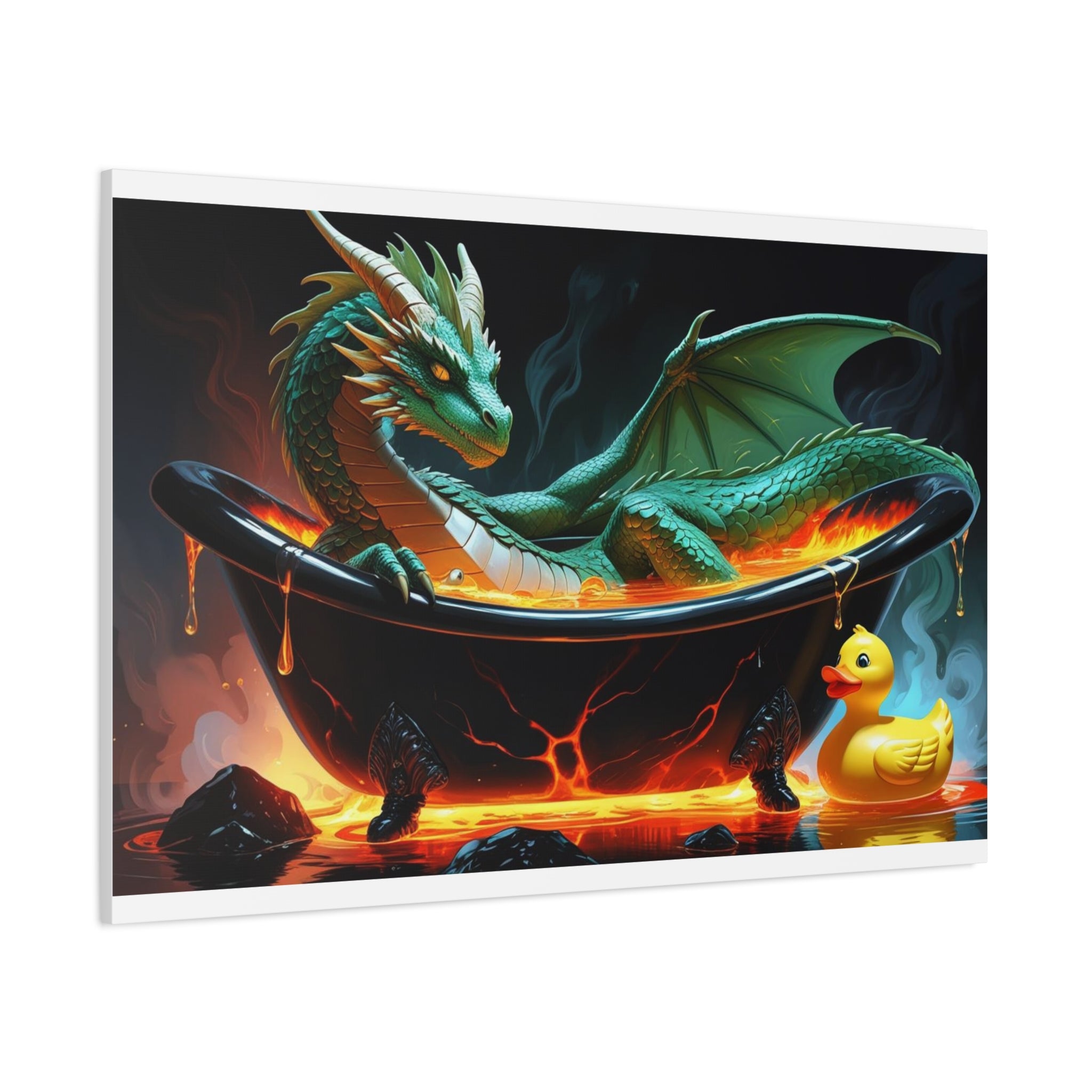 Whimsical Dragon In A Tub  Canvas Wall Art, Fantasy Decor, Kids Room Decor, Unique Gifts for Dragon Lovers, Cute Bathroom Art, Magical Home Decor
