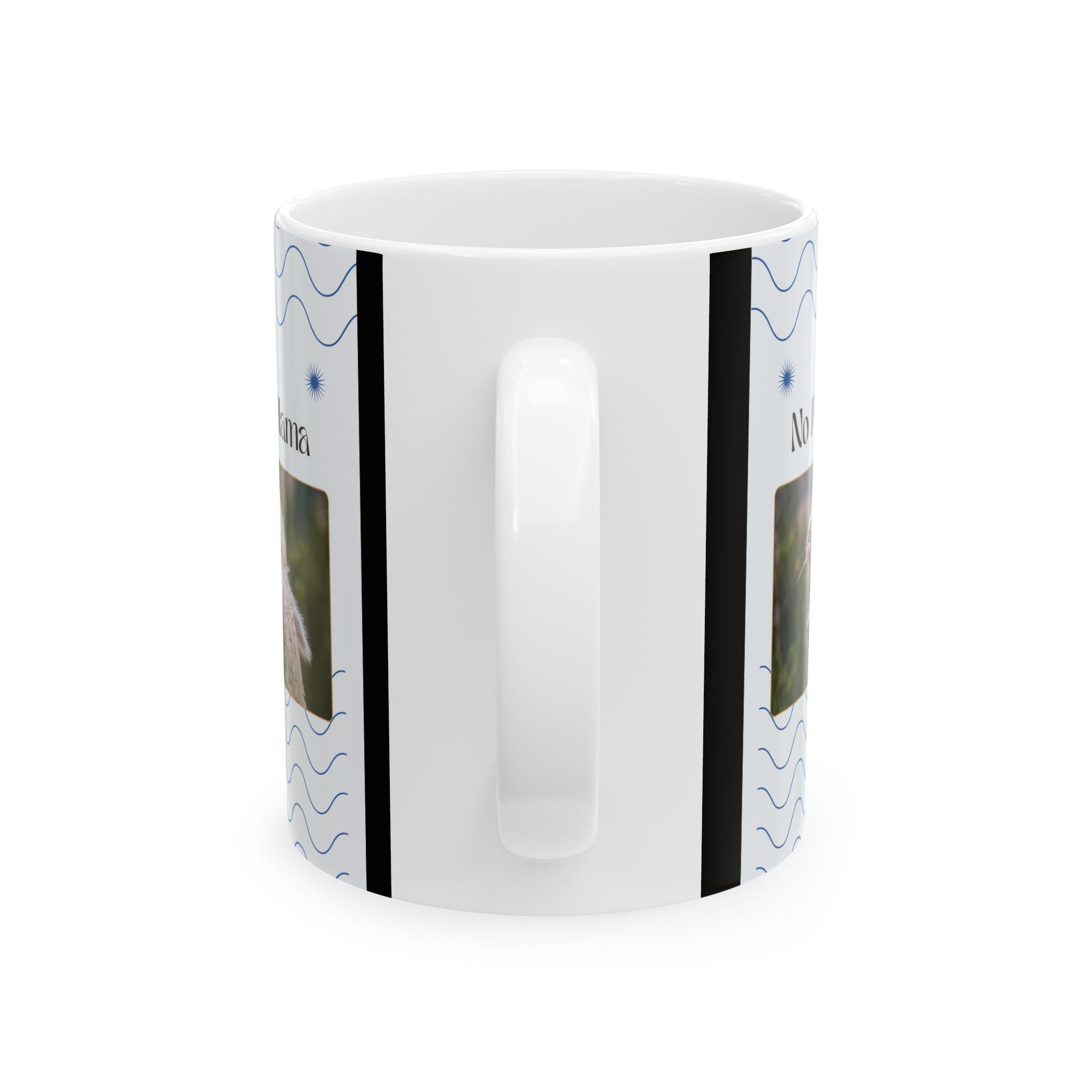 No Prob-llama Funny Llama Coffee Mug – Cute Animal Pun Gift for Adults, Black Ceramic Cup, Cartoon Llama in Pajamas