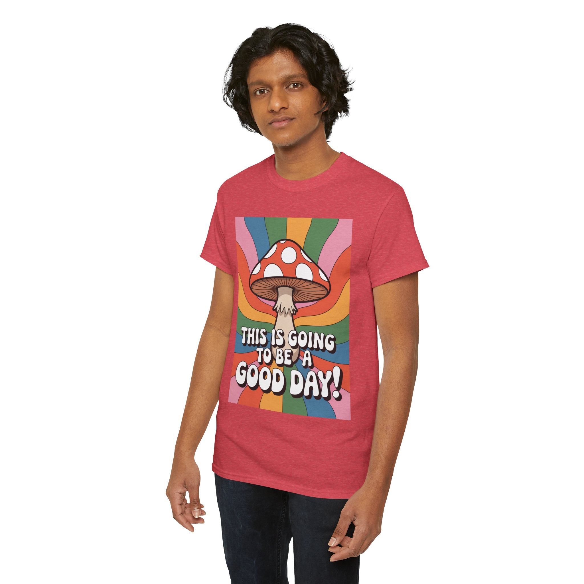 Fun Hippy Mushroom Cheerful Graphic Tee, Positive Vibes T-Shirt for Everyday Wear, Gift for Nature Lovers, Trendy Casual Wear, Eco-Friendly Fashion