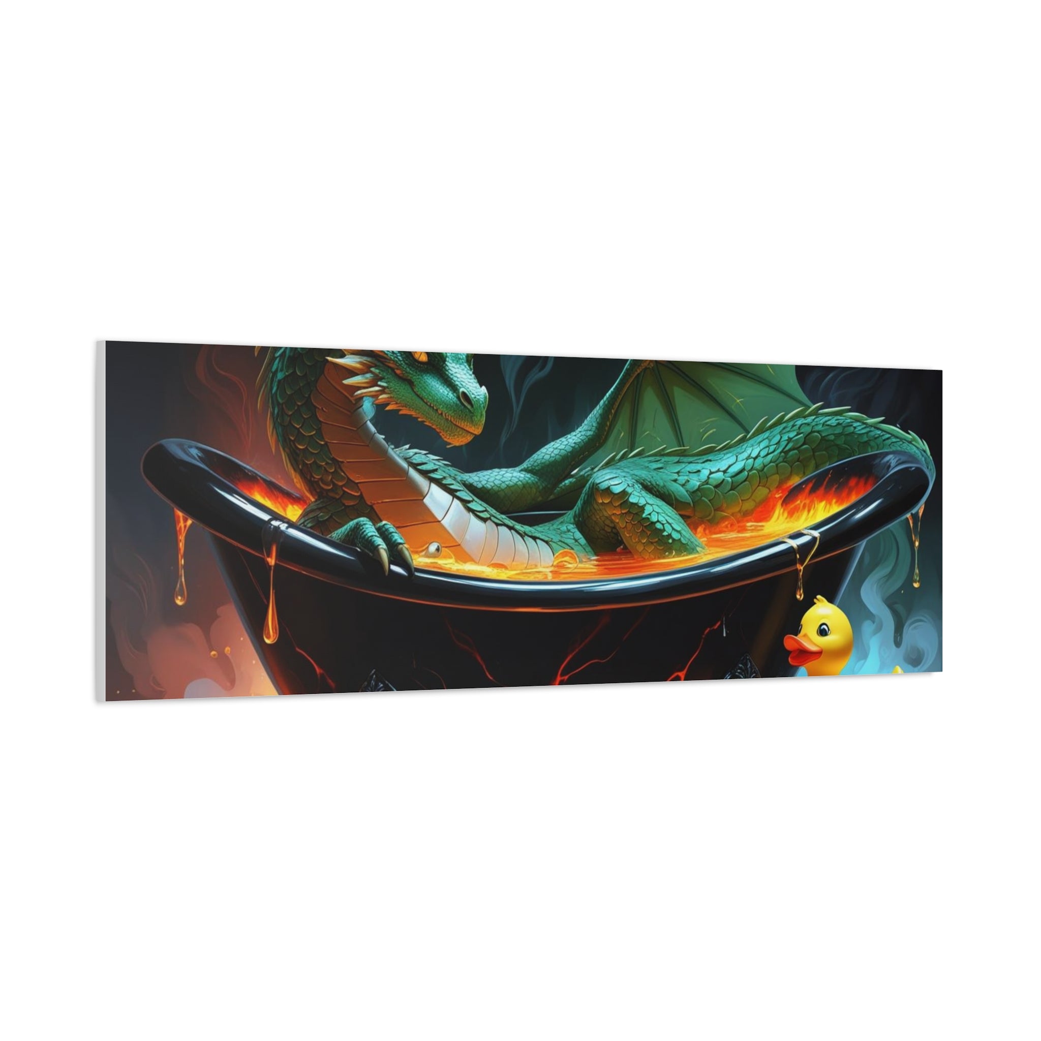 Whimsical Dragon In A Tub  Canvas Wall Art, Fantasy Decor, Kids Room Decor, Unique Gifts for Dragon Lovers, Cute Bathroom Art, Magical Home Decor