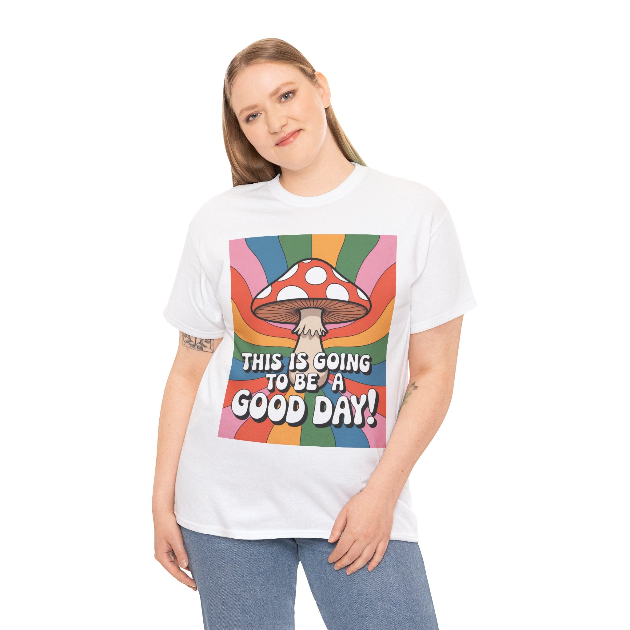Fun Hippy Mushroom Cheerful Graphic Tee, Positive Vibes T-Shirt for Everyday Wear, Gift for Nature Lovers, Trendy Casual Wear, Eco-Friendly Fashion