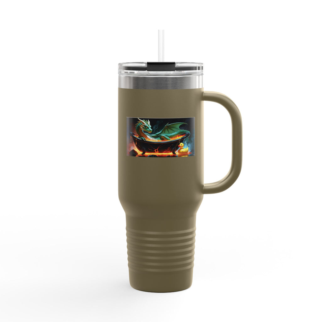 Fun Fantasy Dragon Bath Time Insulated Travel Mug, 40oz - Perfect for Adventures & Celebrations, Dragon Design, Hot & Cold Beverages, Gift for Fantasy Lovers