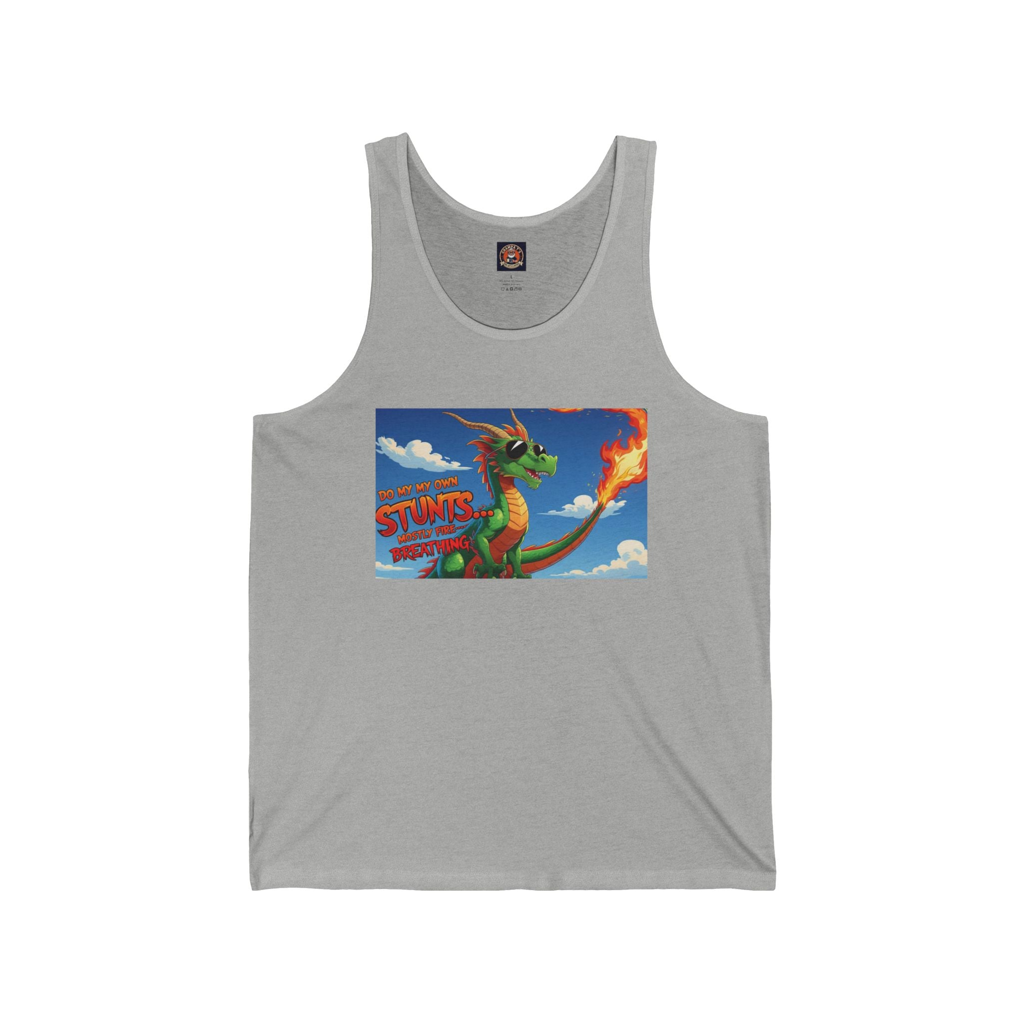 Fun Loving Unisex Jersey Tank featuring Colorful Dragon Design, Summer Apparel, Unique Gift, Fantasy Fanwear, Comfortable Everyday Wear