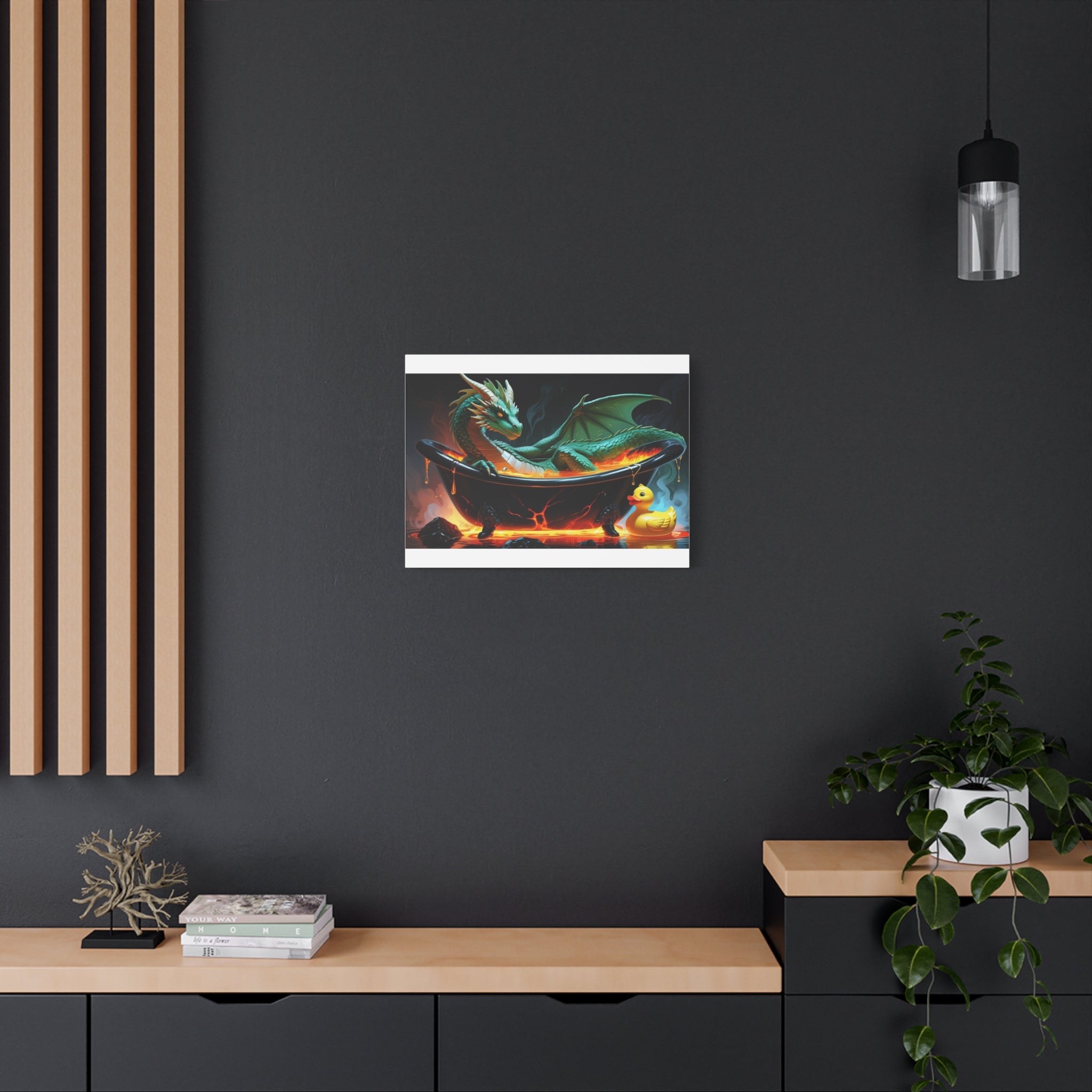 Whimsical Dragon In A Tub  Canvas Wall Art, Fantasy Decor, Kids Room Decor, Unique Gifts for Dragon Lovers, Cute Bathroom Art, Magical Home Decor