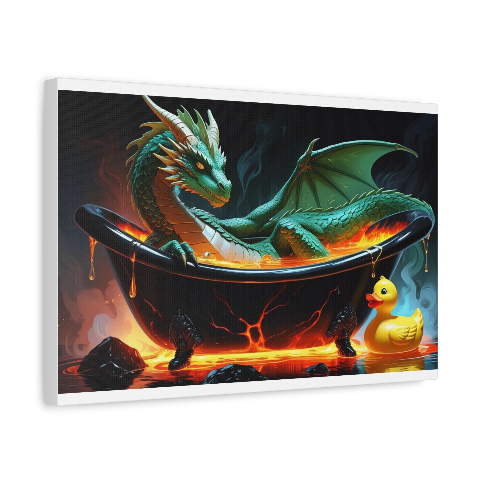 Whimsical Dragon In A Tub  Canvas Wall Art, Fantasy Decor, Kids Room Decor, Unique Gifts for Dragon Lovers, Cute Bathroom Art, Magical Home Decor