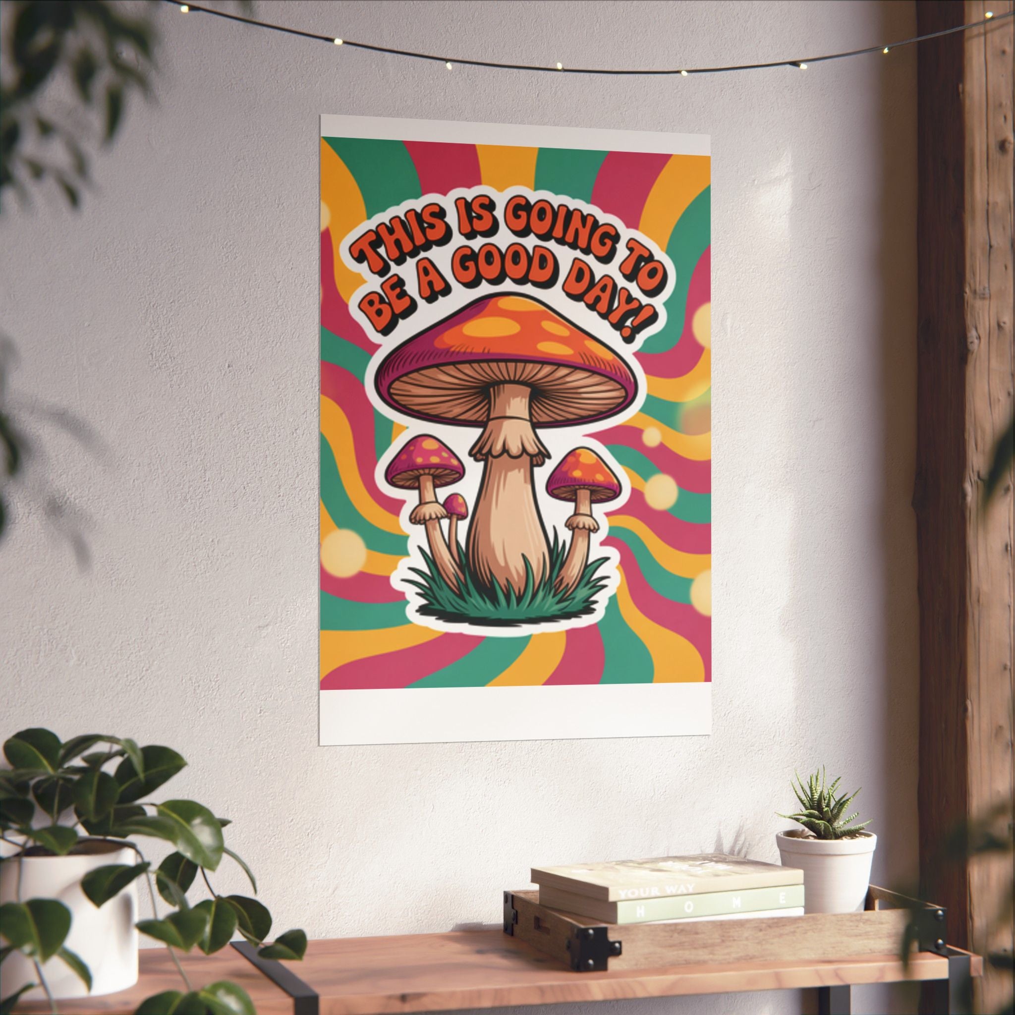 Colorful 70s Retro Mushroom Art Posters - Positive Wall Decor, Psychedelic Prints, Boho Home Decor, Gift for Friends, Inspirational Wall Art
