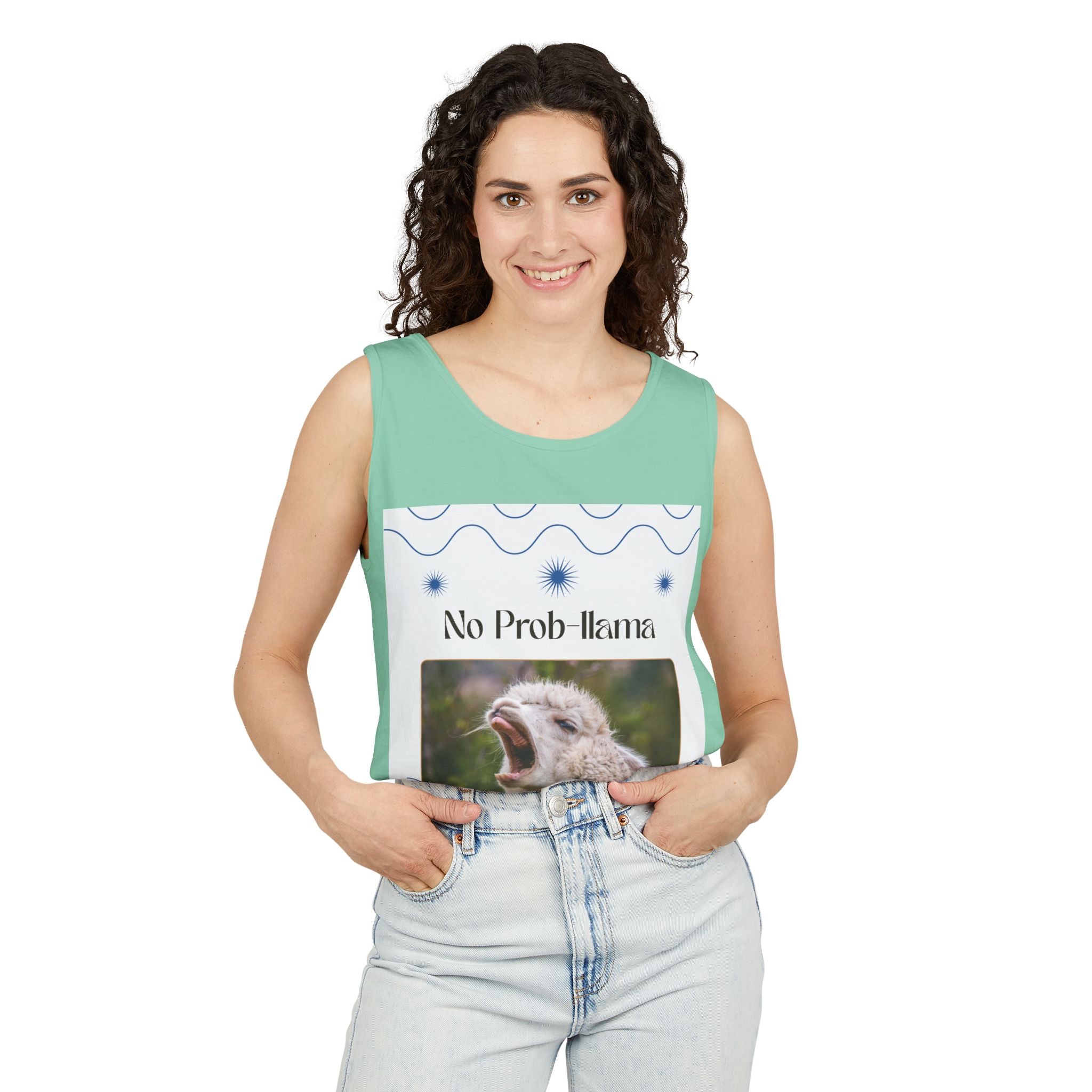 "No Prob-llama" Funny Tank Top – Cute Llama Graphic for Summer Vibes, Animal Lovers, Festivals & Chill Days