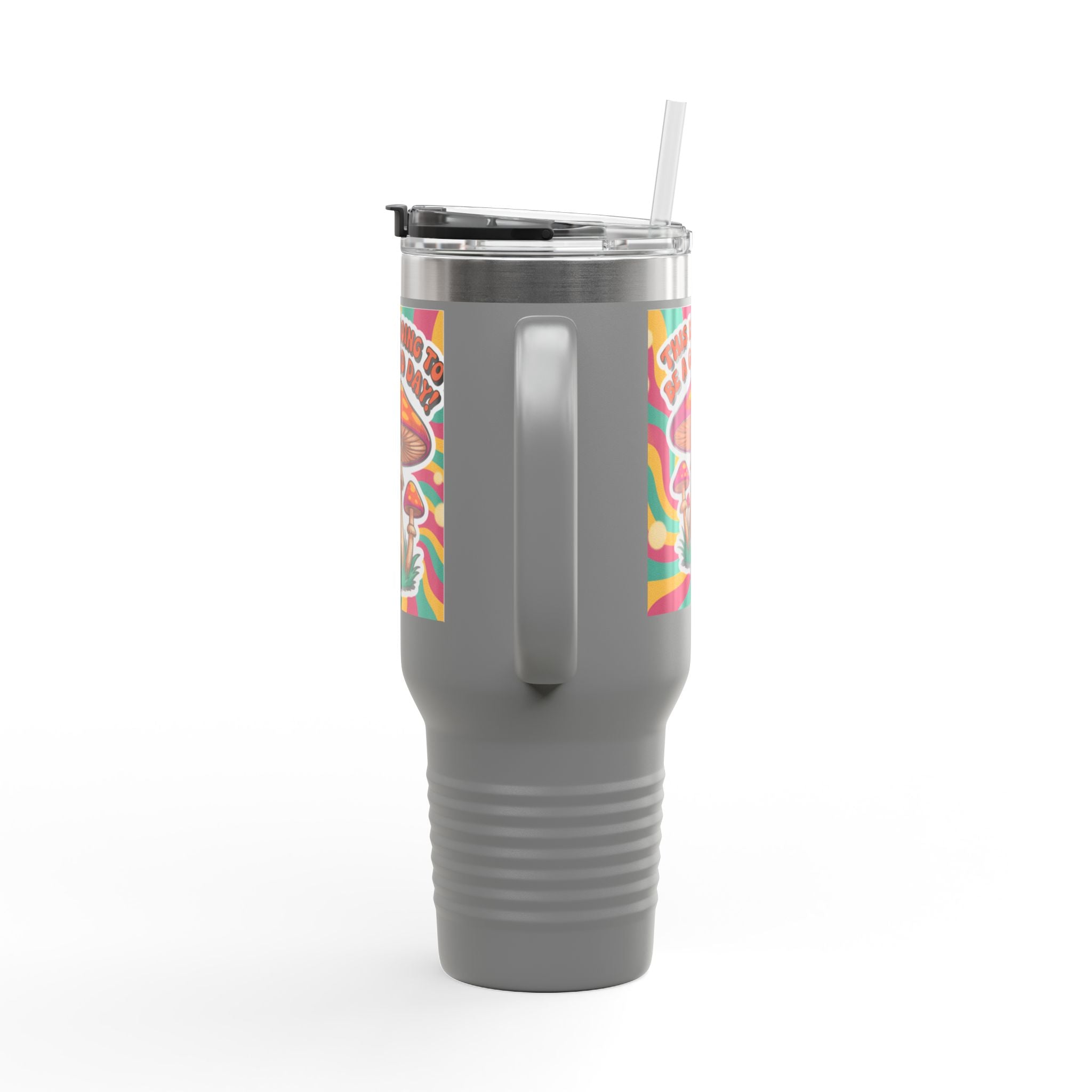 Colorful Happy Mushroom Insulated Travel Mug - Perfect for Adventures, Gifts, Summer Vibes, Camping, Road Trips, Daily Motivation