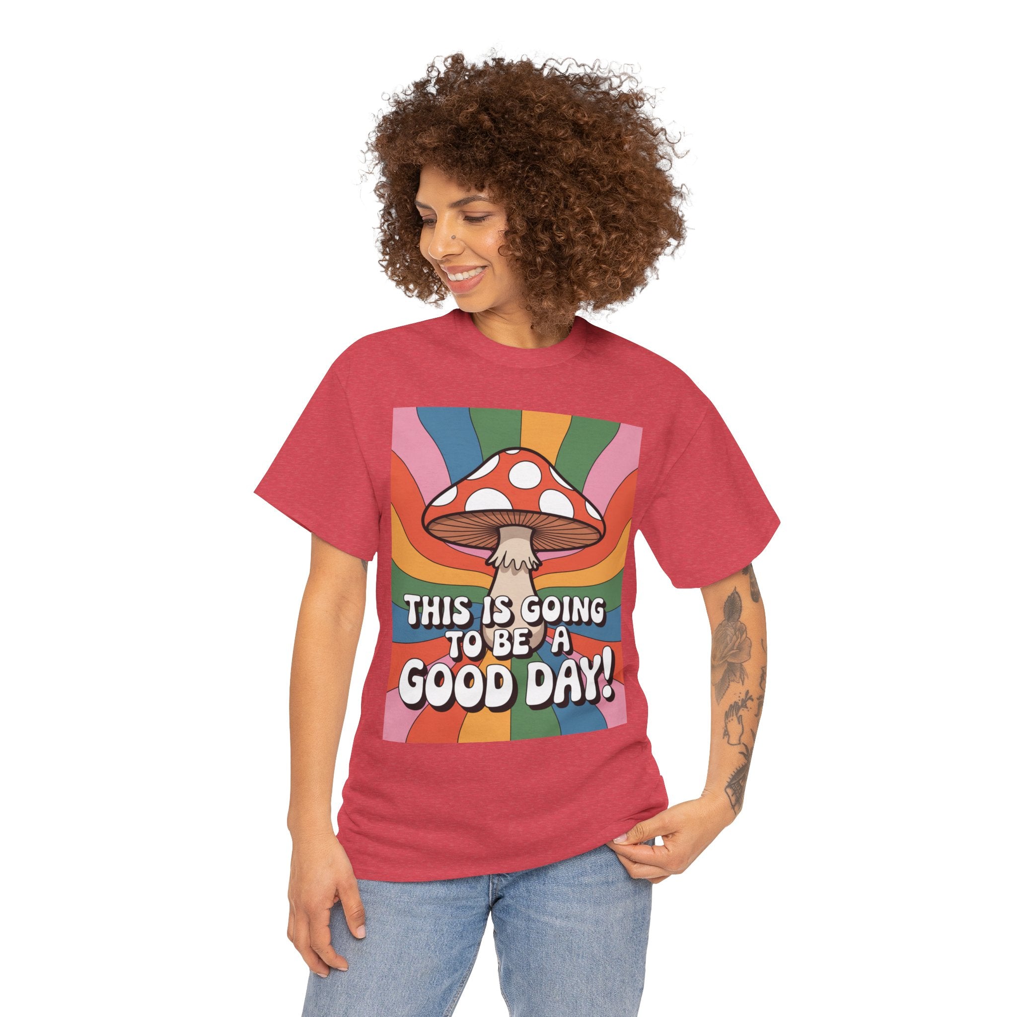 Fun Hippy Mushroom Cheerful Graphic Tee, Positive Vibes T-Shirt for Everyday Wear, Gift for Nature Lovers, Trendy Casual Wear, Eco-Friendly Fashion