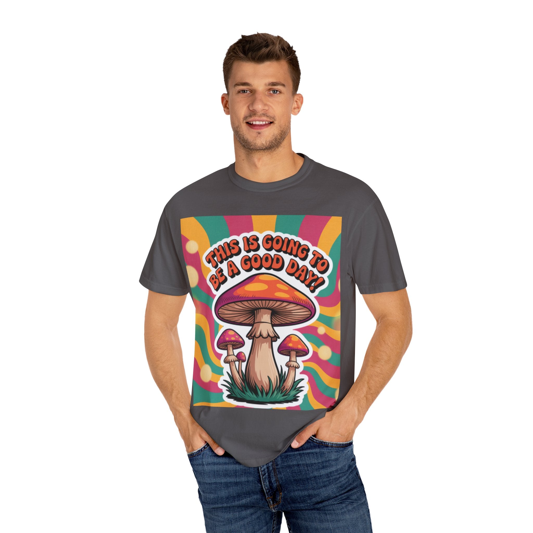 Positive Vibes T-shirt, Retro Mushroom Tee, Unisex Psychedelic Shirt, Gift for Friends, Casual Wear, Summer Essentials