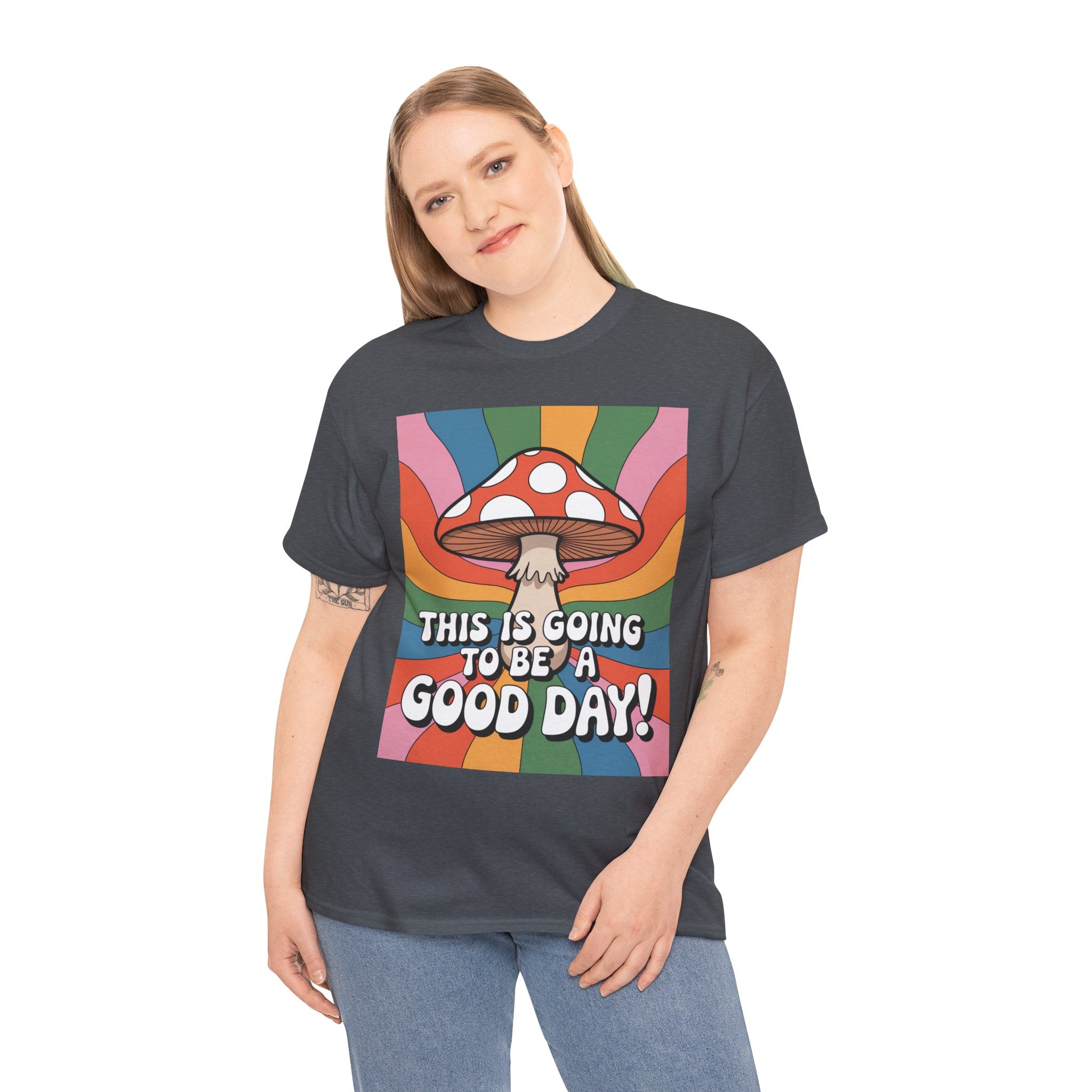 Fun Hippy Mushroom Cheerful Graphic Tee, Positive Vibes T-Shirt for Everyday Wear, Gift for Nature Lovers, Trendy Casual Wear, Eco-Friendly Fashion