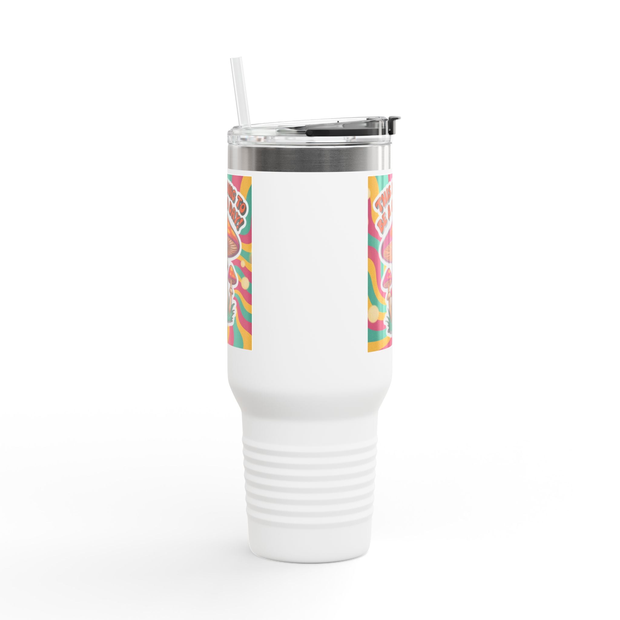 Colorful Happy Mushroom Insulated Travel Mug - Perfect for Adventures, Gifts, Summer Vibes, Camping, Road Trips, Daily Motivation