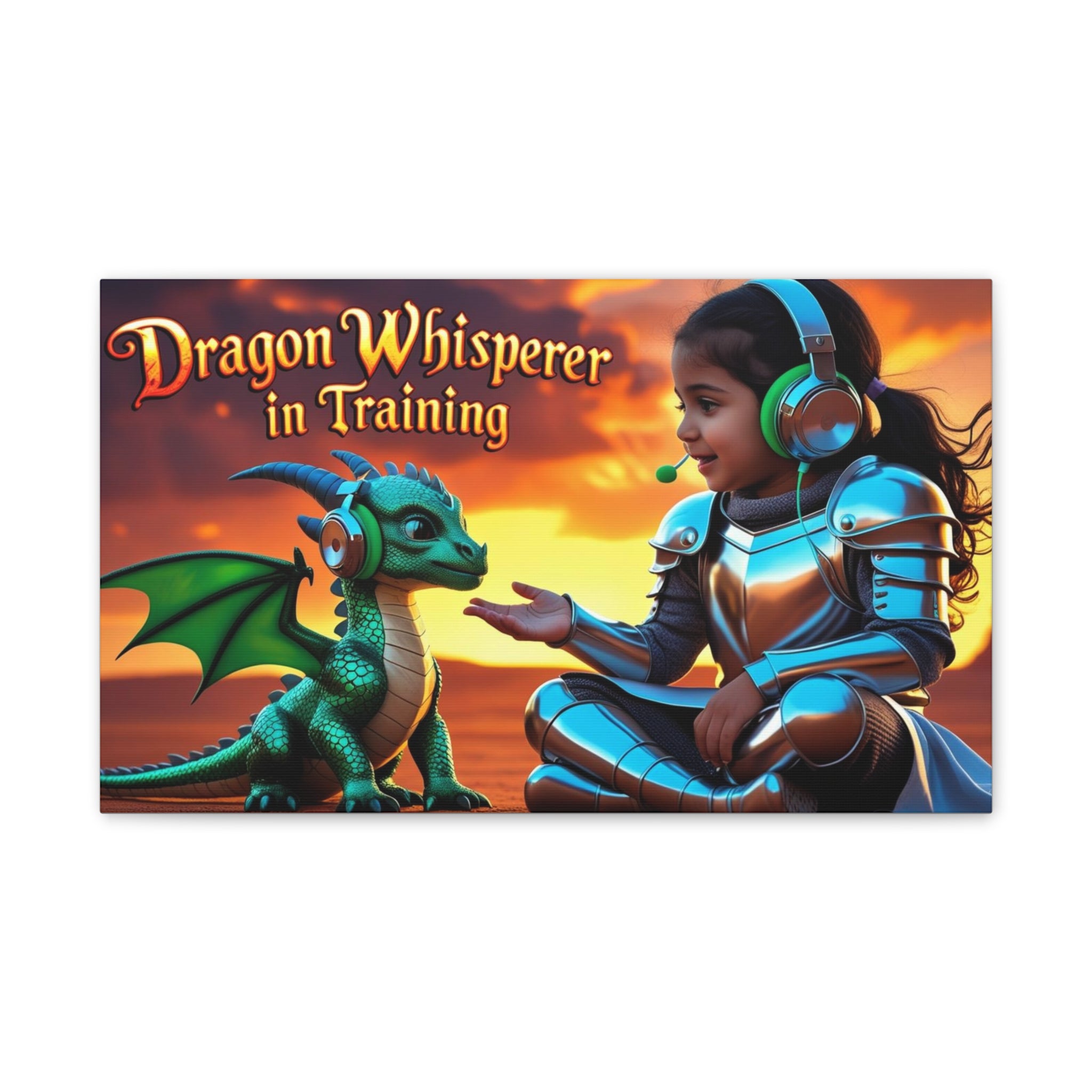 Dragon Whisperer (Girl) Canvas Print, Fantasy Wall Art, Kids Room Decor, Magical Artwork, Gift for Dragon Lovers, Adventure Theme