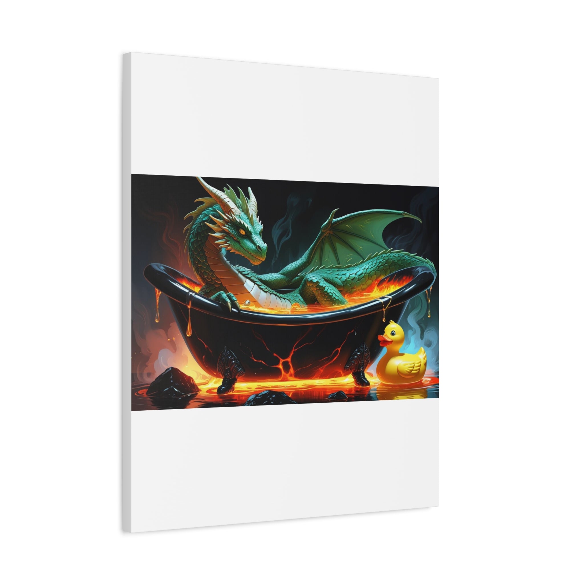 Whimsical Dragon In A Tub  Canvas Wall Art, Fantasy Decor, Kids Room Decor, Unique Gifts for Dragon Lovers, Cute Bathroom Art, Magical Home Decor