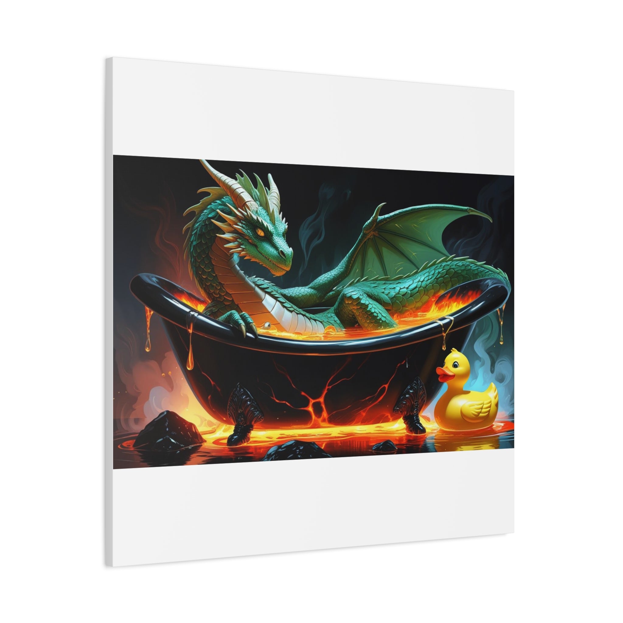 Whimsical Dragon In A Tub  Canvas Wall Art, Fantasy Decor, Kids Room Decor, Unique Gifts for Dragon Lovers, Cute Bathroom Art, Magical Home Decor
