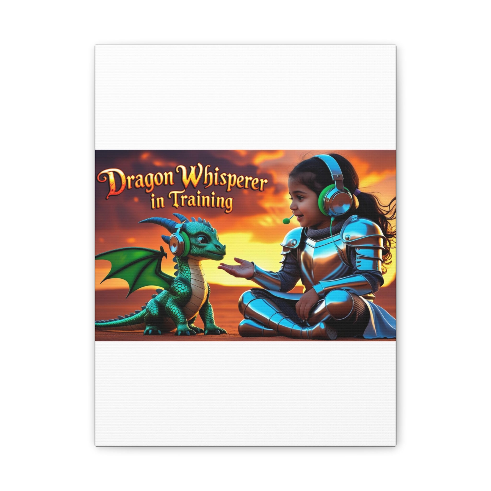 Dragon Whisperer (Girl) Canvas Print, Fantasy Wall Art, Kids Room Decor, Magical Artwork, Gift for Dragon Lovers, Adventure Theme