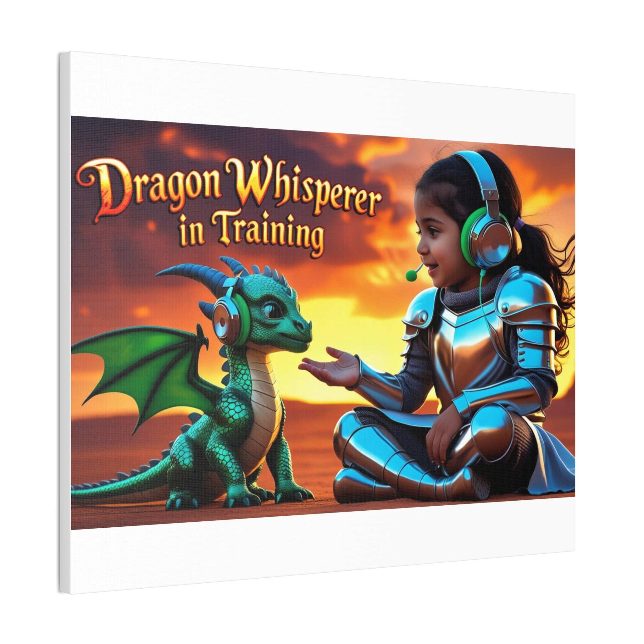 Dragon Whisperer (Girl) Canvas Print, Fantasy Wall Art, Kids Room Decor, Magical Artwork, Gift for Dragon Lovers, Adventure Theme