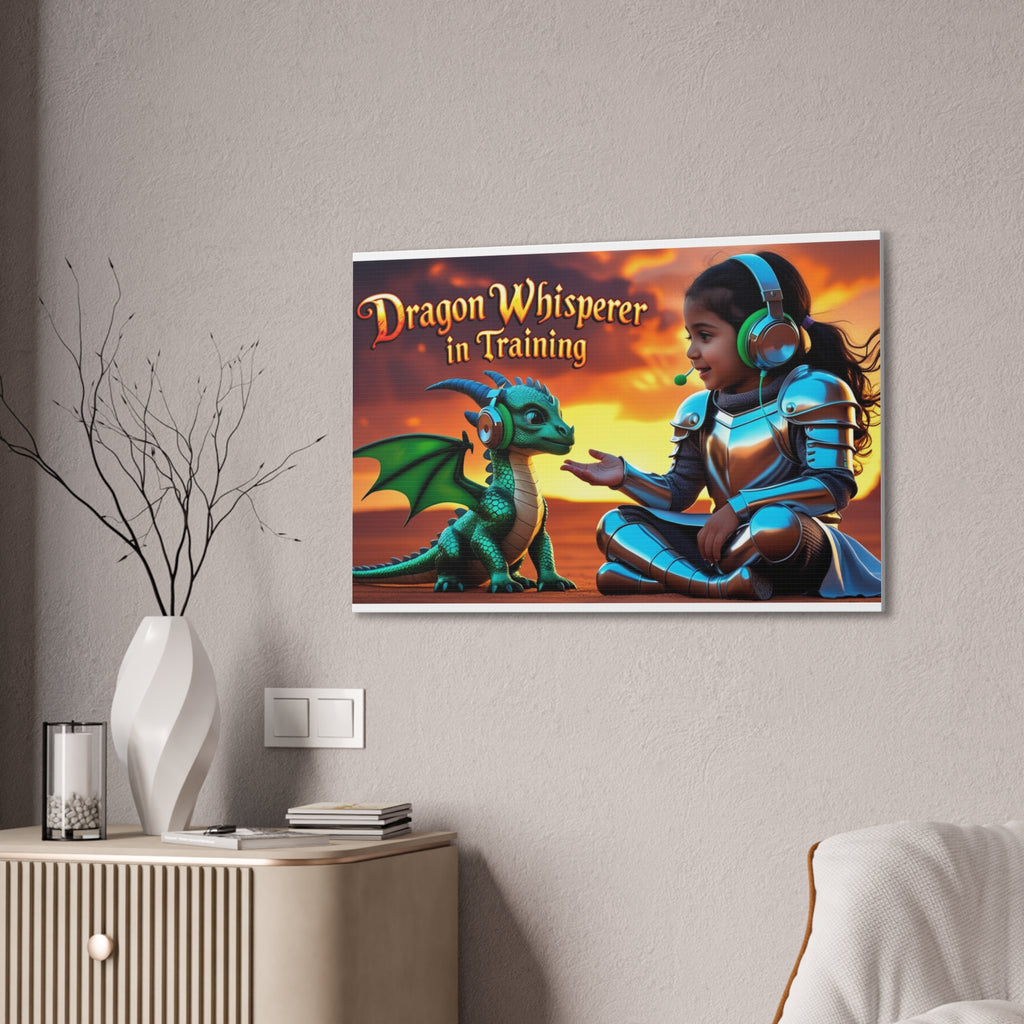 Dragon Whisperer (Girl) Canvas Print, Fantasy Wall Art, Kids Room Decor, Magical Artwork, Gift for Dragon Lovers, Adventure Theme