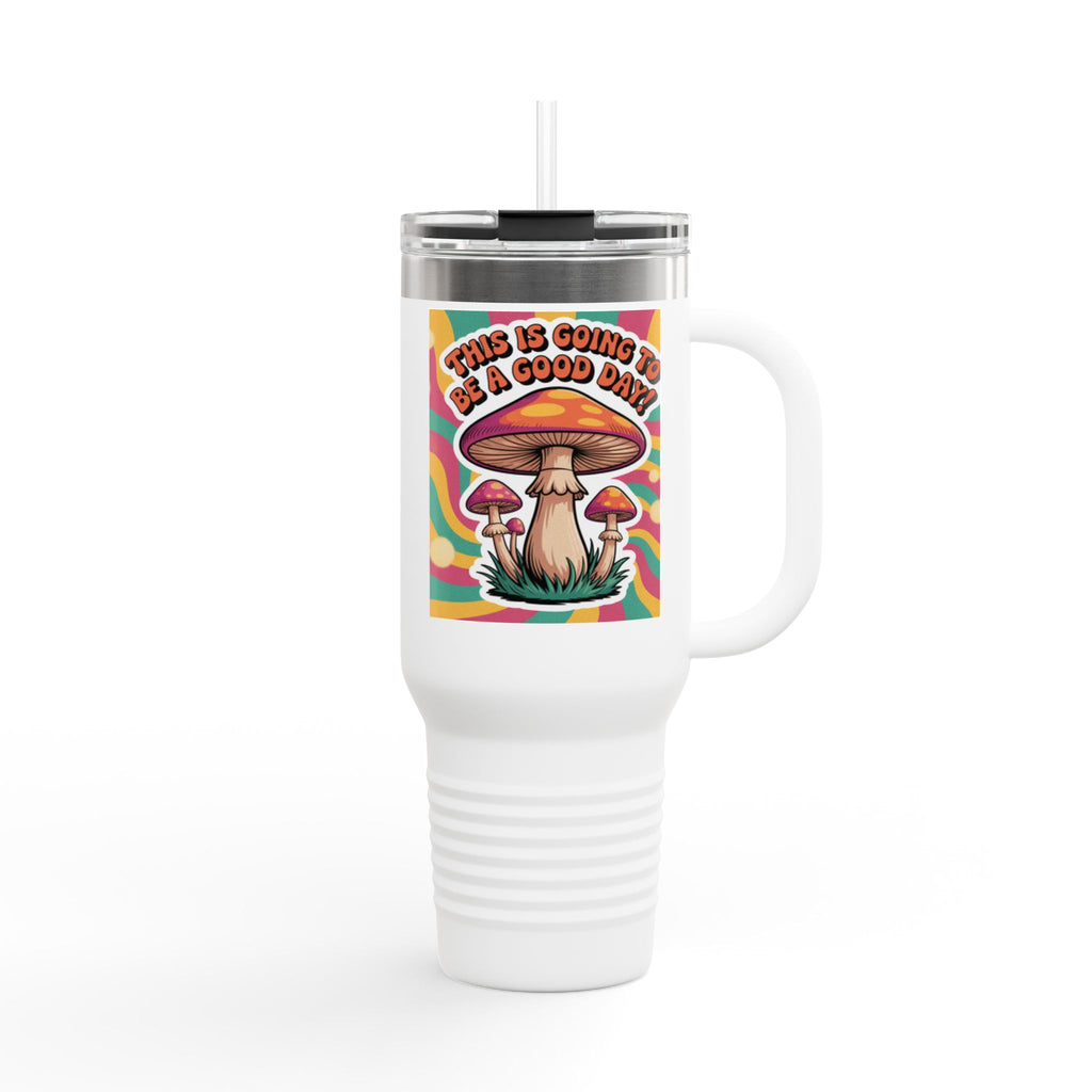 Colorful Happy Mushroom Insulated Travel Mug - Perfect for Adventures, Gifts, Summer Vibes, Camping, Road Trips, Daily Motivation
