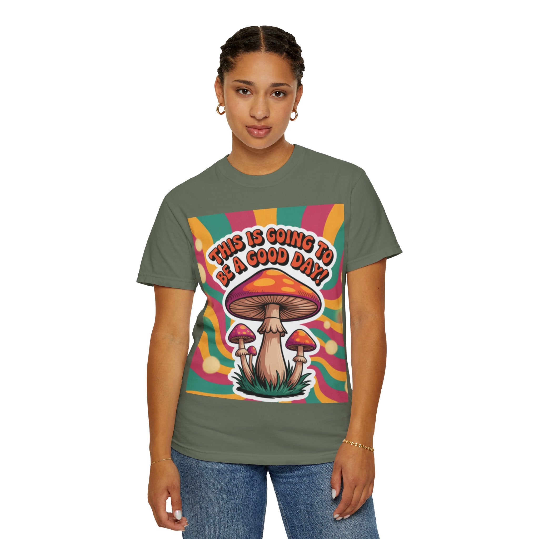 Positive Vibes T-shirt, Retro Mushroom Tee, Unisex Psychedelic Shirt, Gift for Friends, Casual Wear, Summer Essentials