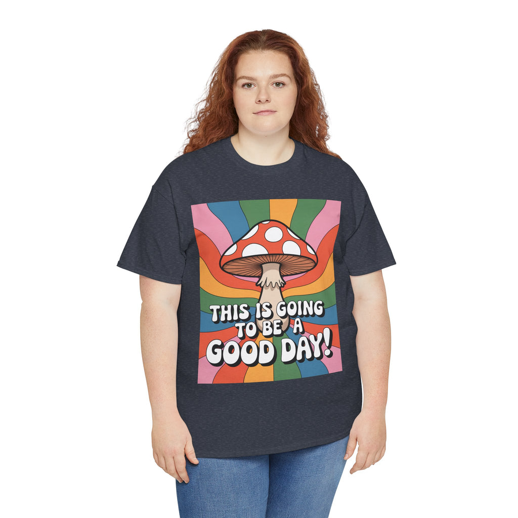 Fun Hippy Mushroom Cheerful Graphic Tee, Positive Vibes T-Shirt for Everyday Wear, Gift for Nature Lovers, Trendy Casual Wear, Eco-Friendly Fashion