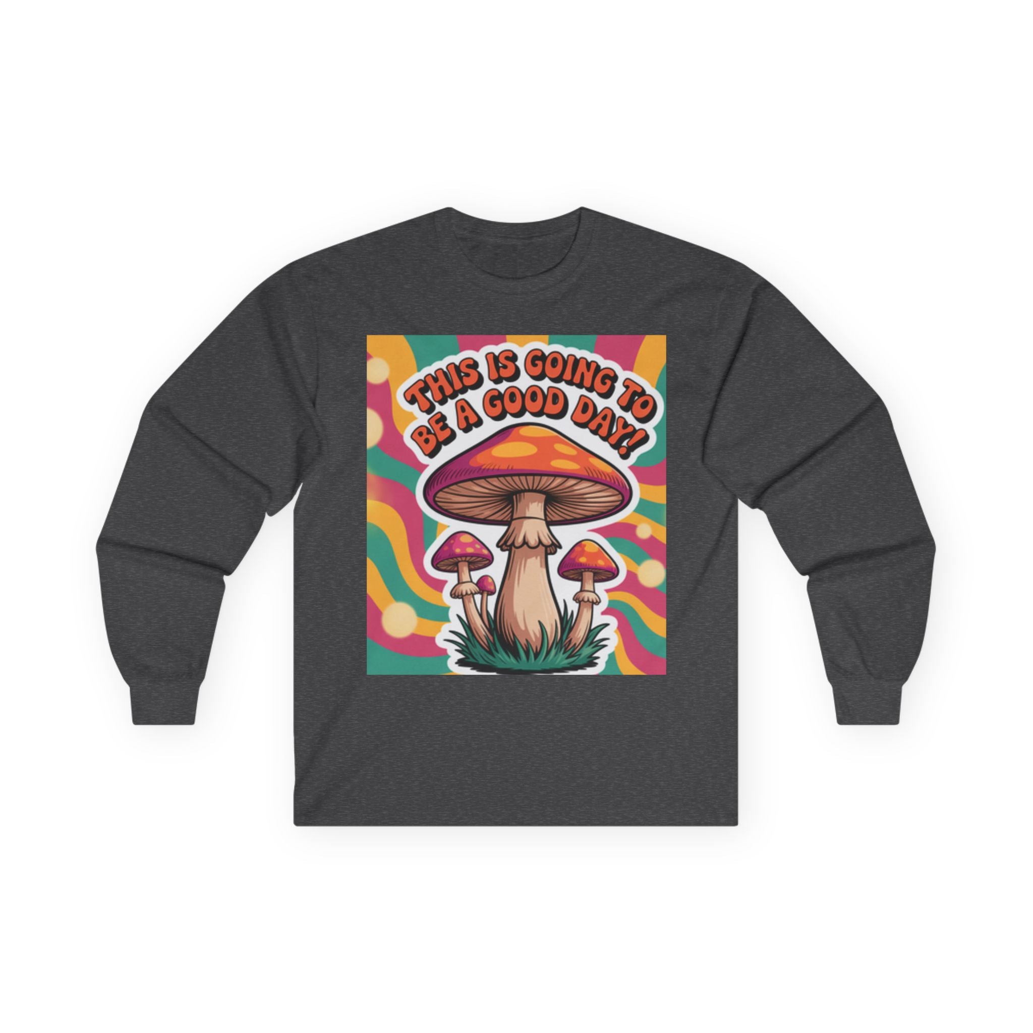Good Vibes 70s Mushroom Long Sleeve Tee, Casual Wear, Gift for Friends, Unisex Shirt, Boho Style Clothing