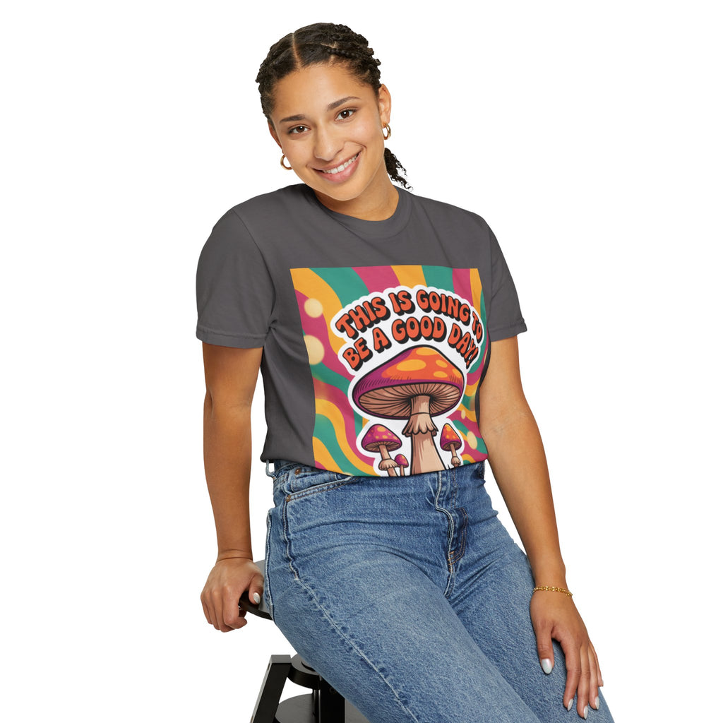 Positive Vibes T-shirt, Retro Mushroom Tee, Unisex Psychedelic Shirt, Gift for Friends, Casual Wear, Summer Essentials