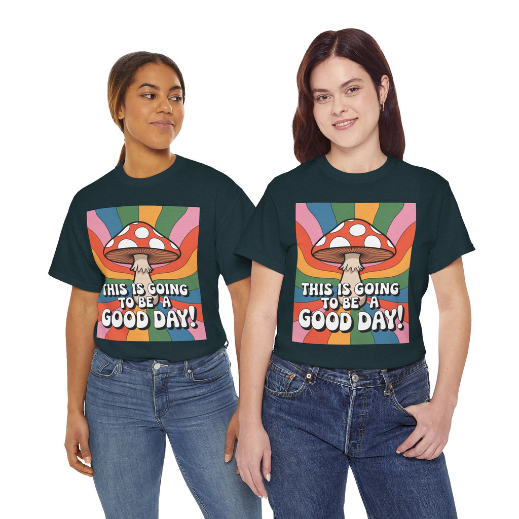 Fun Hippy Mushroom Cheerful Graphic Tee, Positive Vibes T-Shirt for Everyday Wear, Gift for Nature Lovers, Trendy Casual Wear, Eco-Friendly Fashion