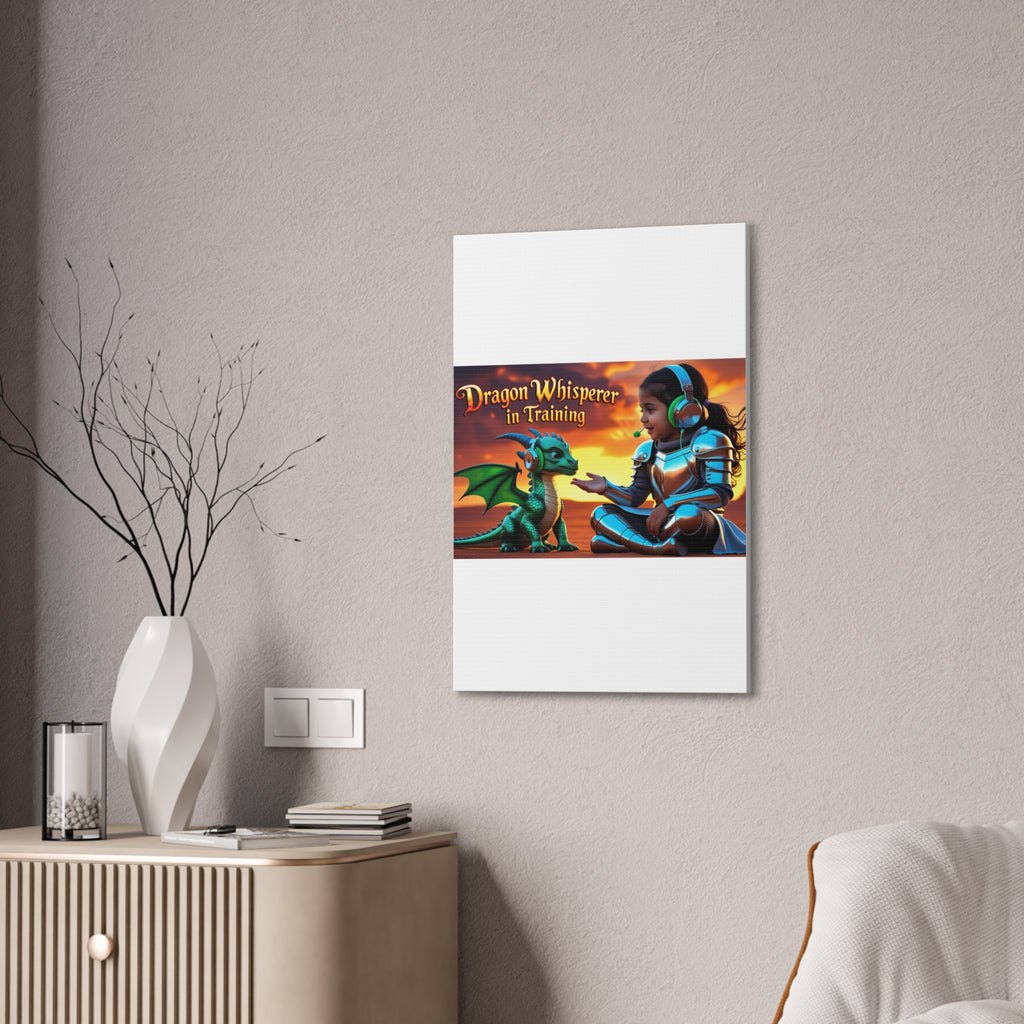 Dragon Whisperer (Girl) Canvas Print, Fantasy Wall Art, Kids Room Decor, Magical Artwork, Gift for Dragon Lovers, Adventure Theme