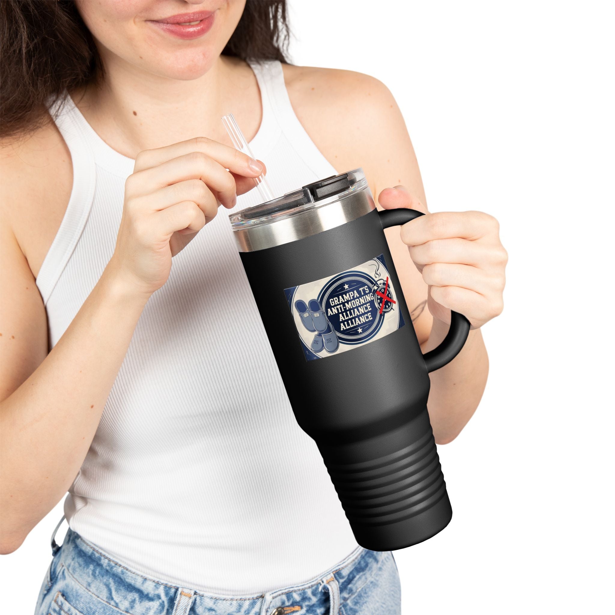 Grampa T's Anti-Morning Funny Custom Insulated Travel Mug, 40oz – Perfect for Coffee Lovers, On-the-Go Drinkware, Gifts for Him/Her, Unique Travel Accessories, [...]