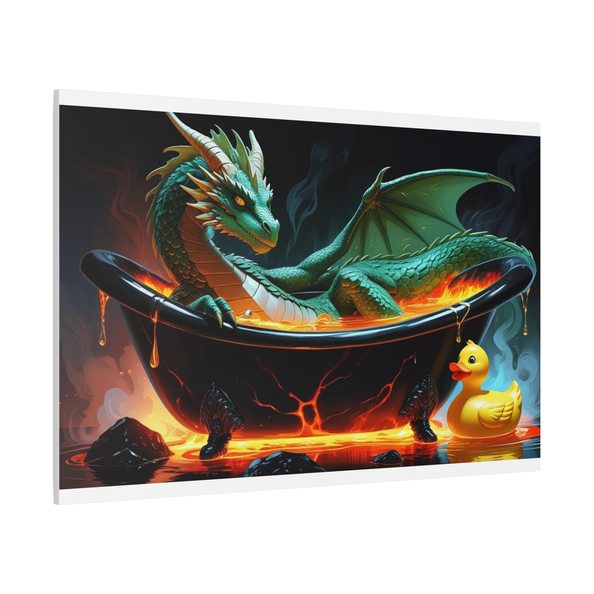 Whimsical Dragon In A Tub  Canvas Wall Art, Fantasy Decor, Kids Room Decor, Unique Gifts for Dragon Lovers, Cute Bathroom Art, Magical Home Decor