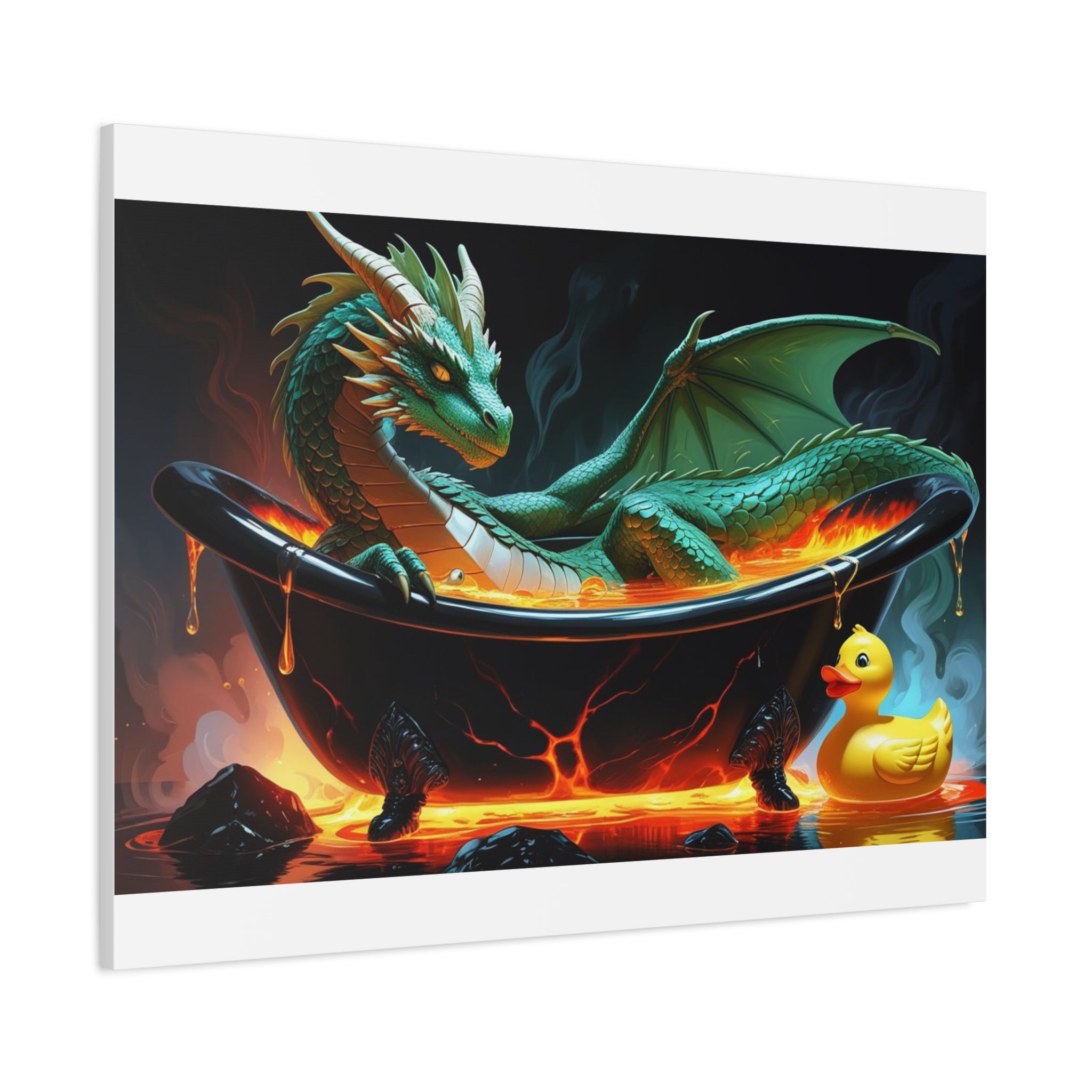 Whimsical Dragon In A Tub  Canvas Wall Art, Fantasy Decor, Kids Room Decor, Unique Gifts for Dragon Lovers, Cute Bathroom Art, Magical Home Decor