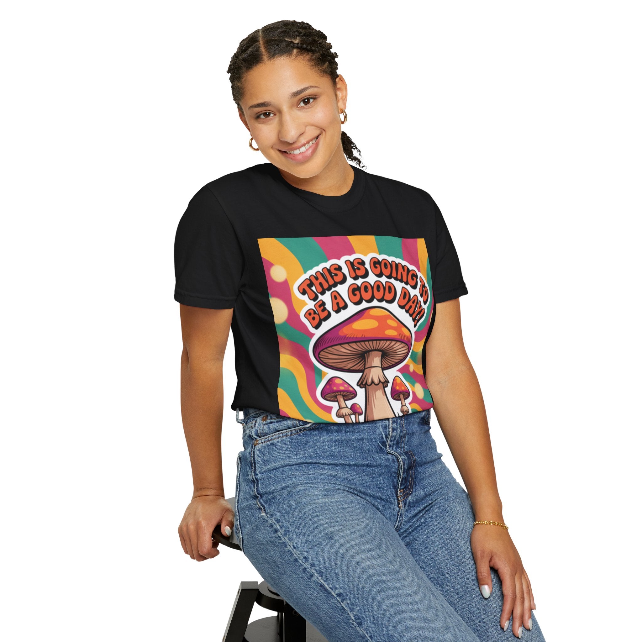 Positive Vibes T-shirt, Retro Mushroom Tee, Unisex Psychedelic Shirt, Gift for Friends, Casual Wear, Summer Essentials