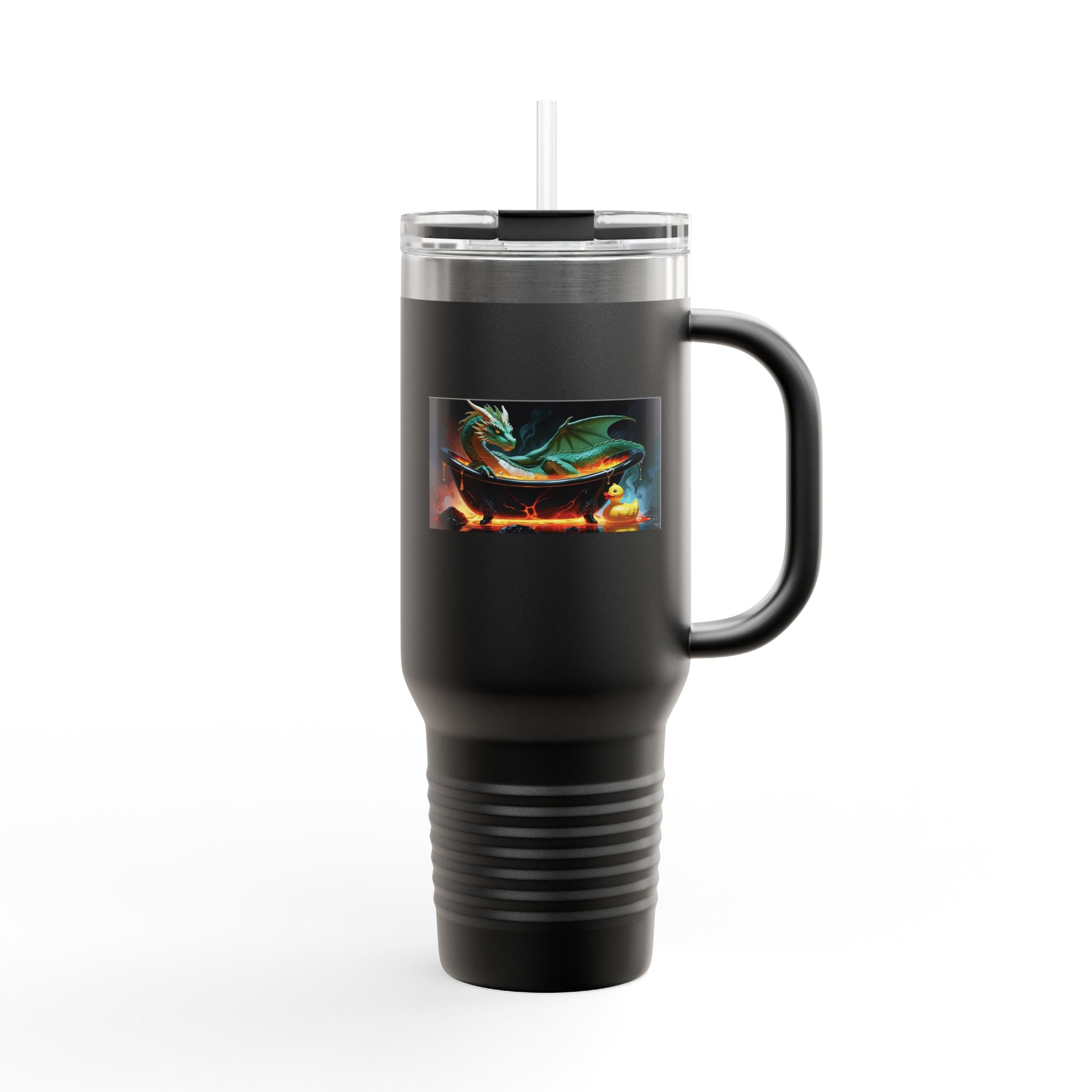 Fun Fantasy Dragon Bath Time Insulated Travel Mug, 40oz - Perfect for Adventures & Celebrations, Dragon Design, Hot & Cold Beverages, Gift for Fantasy Lovers